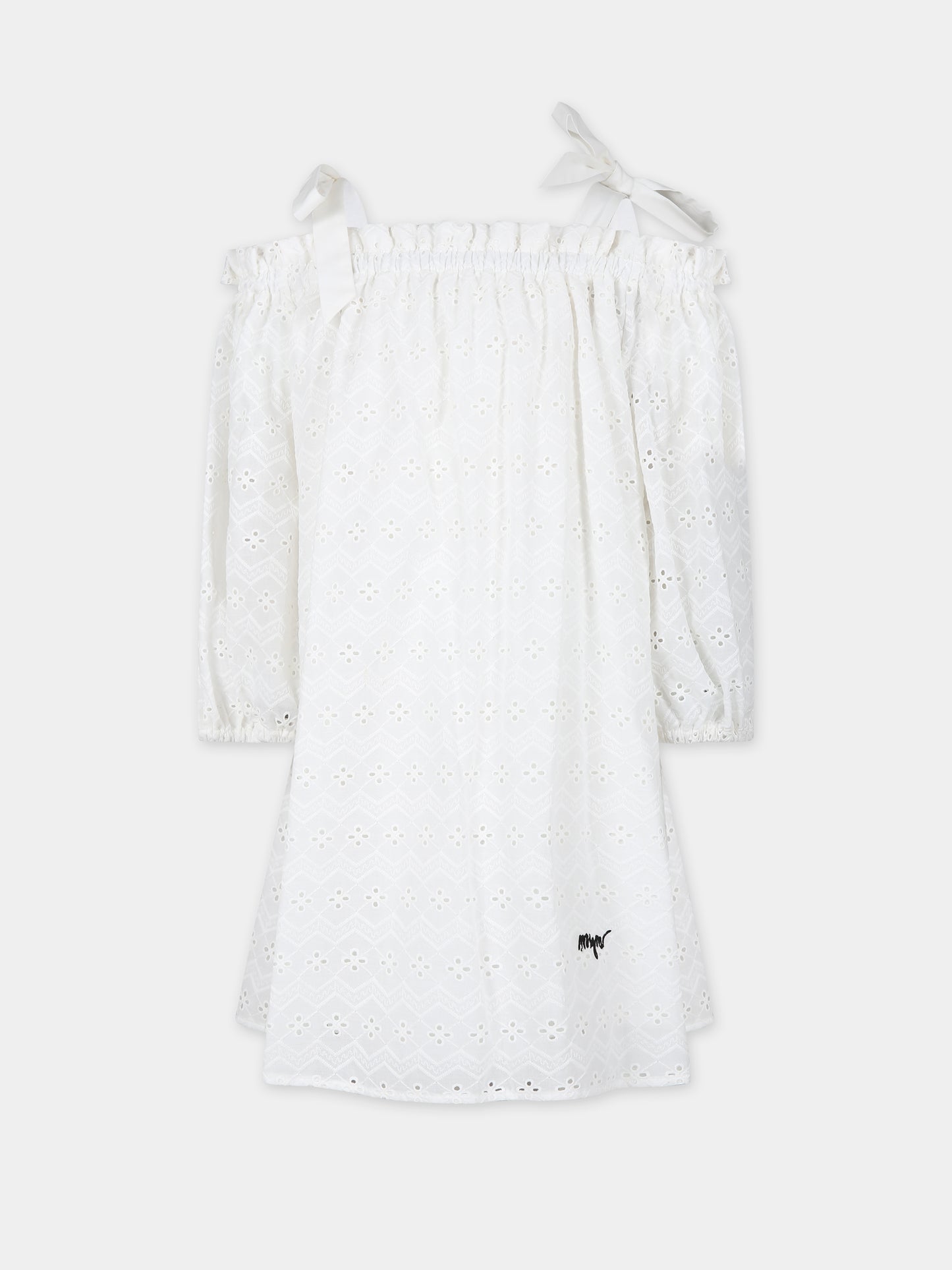 Vestito bianco per bambina con pizzo sangallo,Msgm Kids,MS029418 002