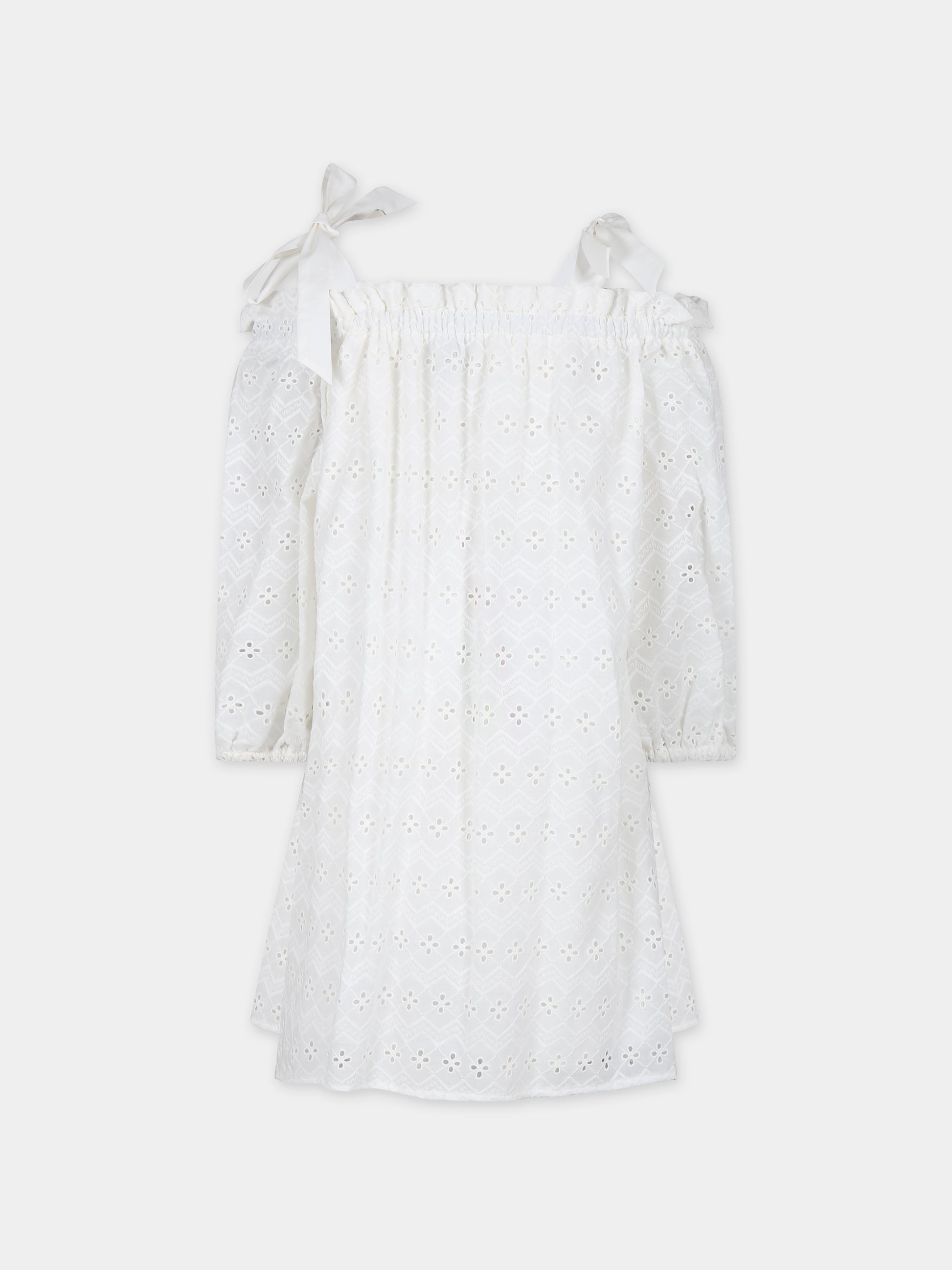 Vestito bianco per bambina con pizzo sangallo,Msgm Kids,MS029418 002