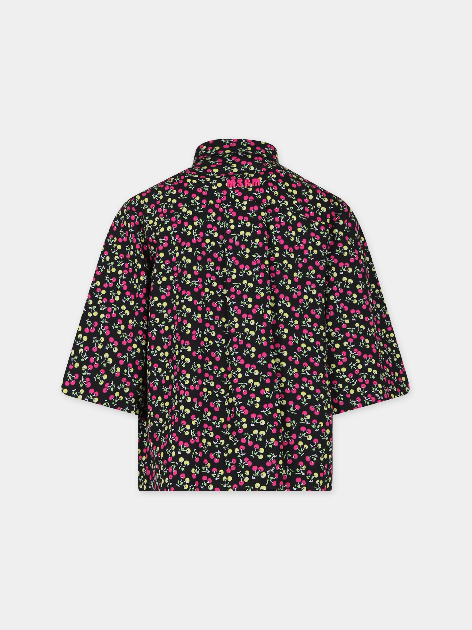 Camicia nera per bambina con stampa ciliegie,Msgm Kids,MS029421 200