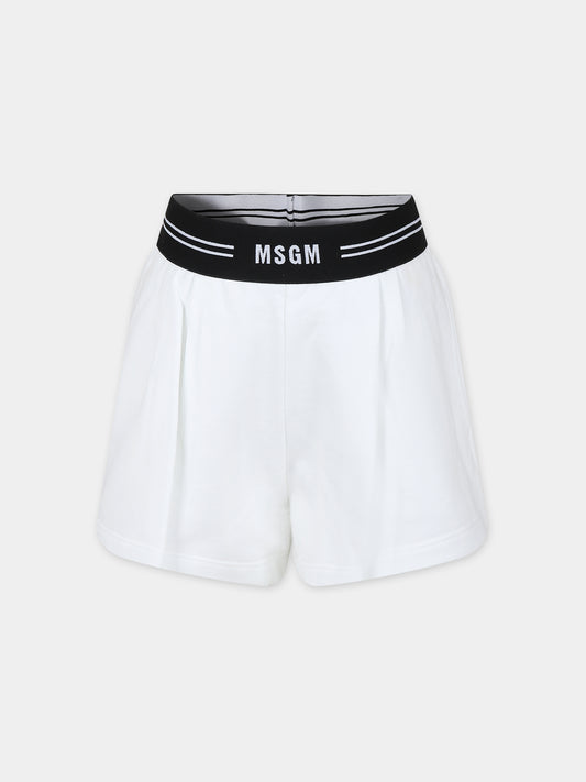 Shorts bianchi per bambina con logo,Msgm Kids,MS029445 001