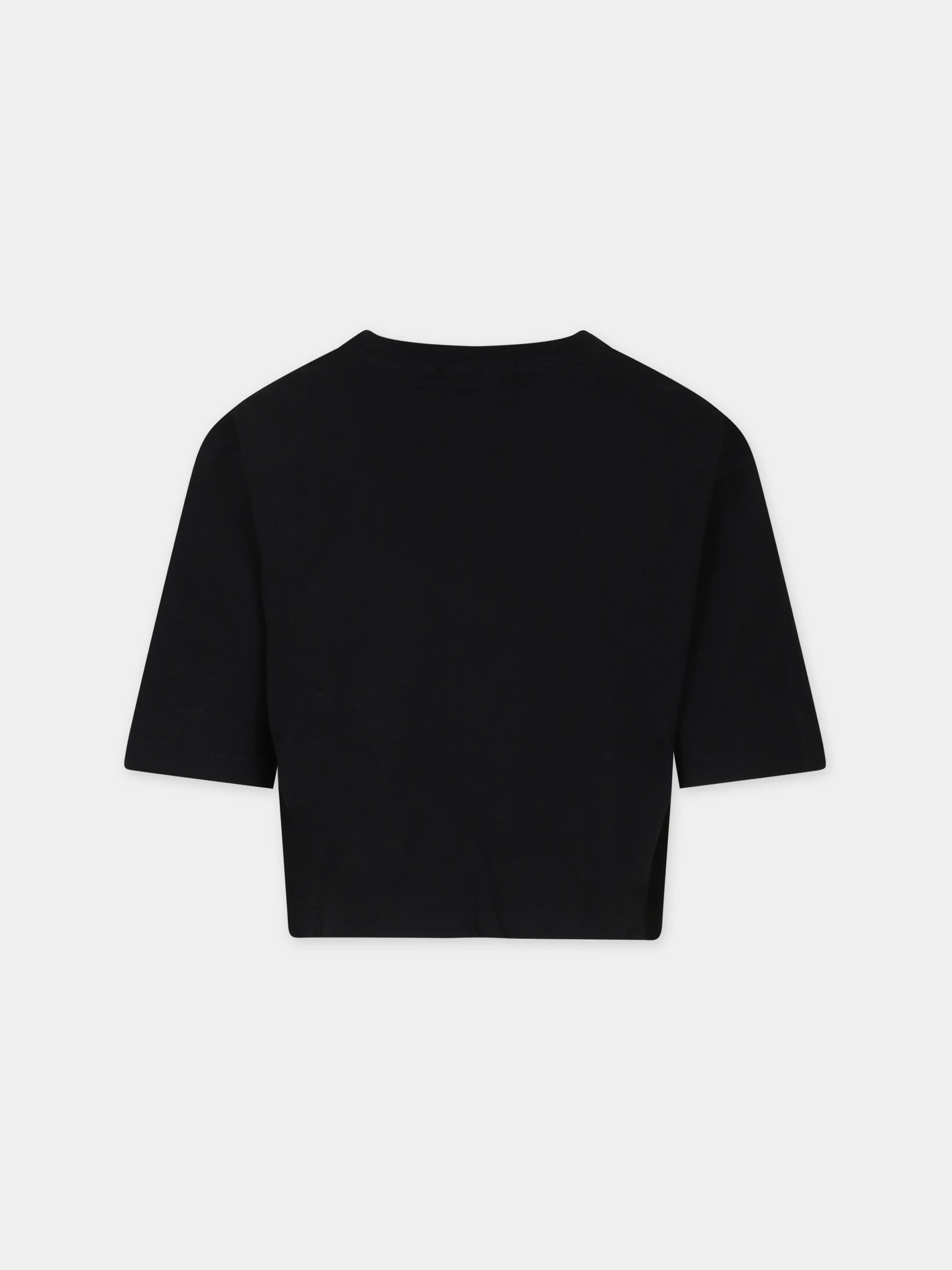 T-shirt crop nera per bambina con logo e perline,Msgm Kids,MS029455 110