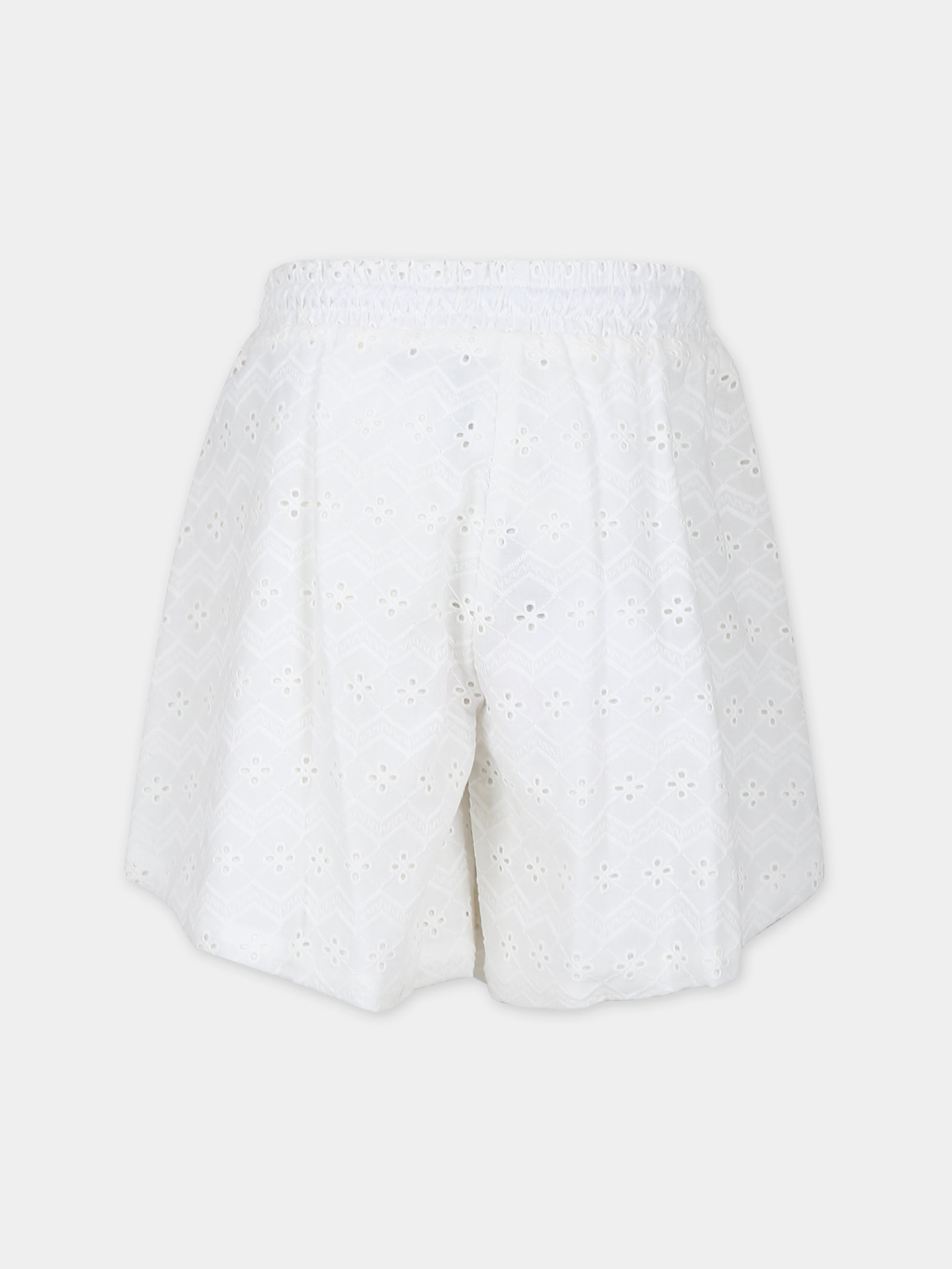 Shorts bianchi per bambina con pizzo sangallo,Msgm Kids,MS029465 002