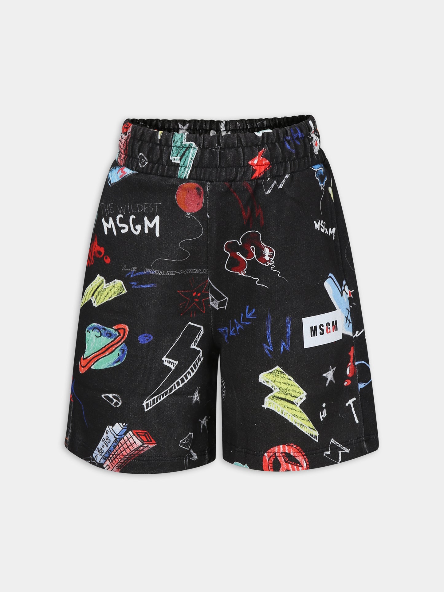 Shorts neri per bambino con stampa fumetto,Msgm Kids,MS029505 110
