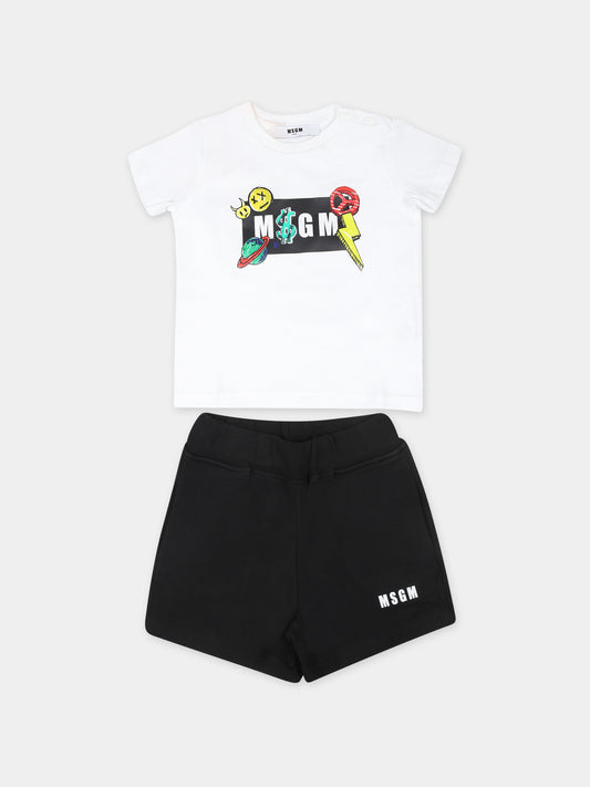 Completo bianco per neonato con logo e stampa,Msgm Kids,MS029558 001/01