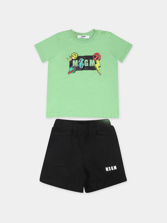 Completo verde per neonato con logo e stampa,Msgm Kids,MS029558 902/01
