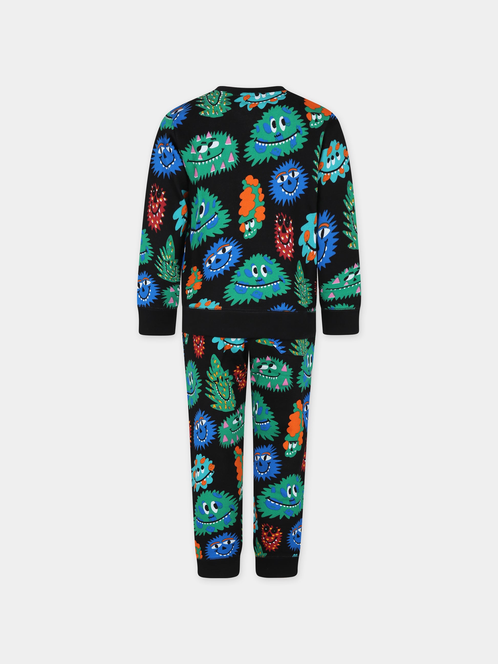 Completo nero per bambino con stampa mostri,Stella Mccartney Kids,TT3P30 Z1393 930MC