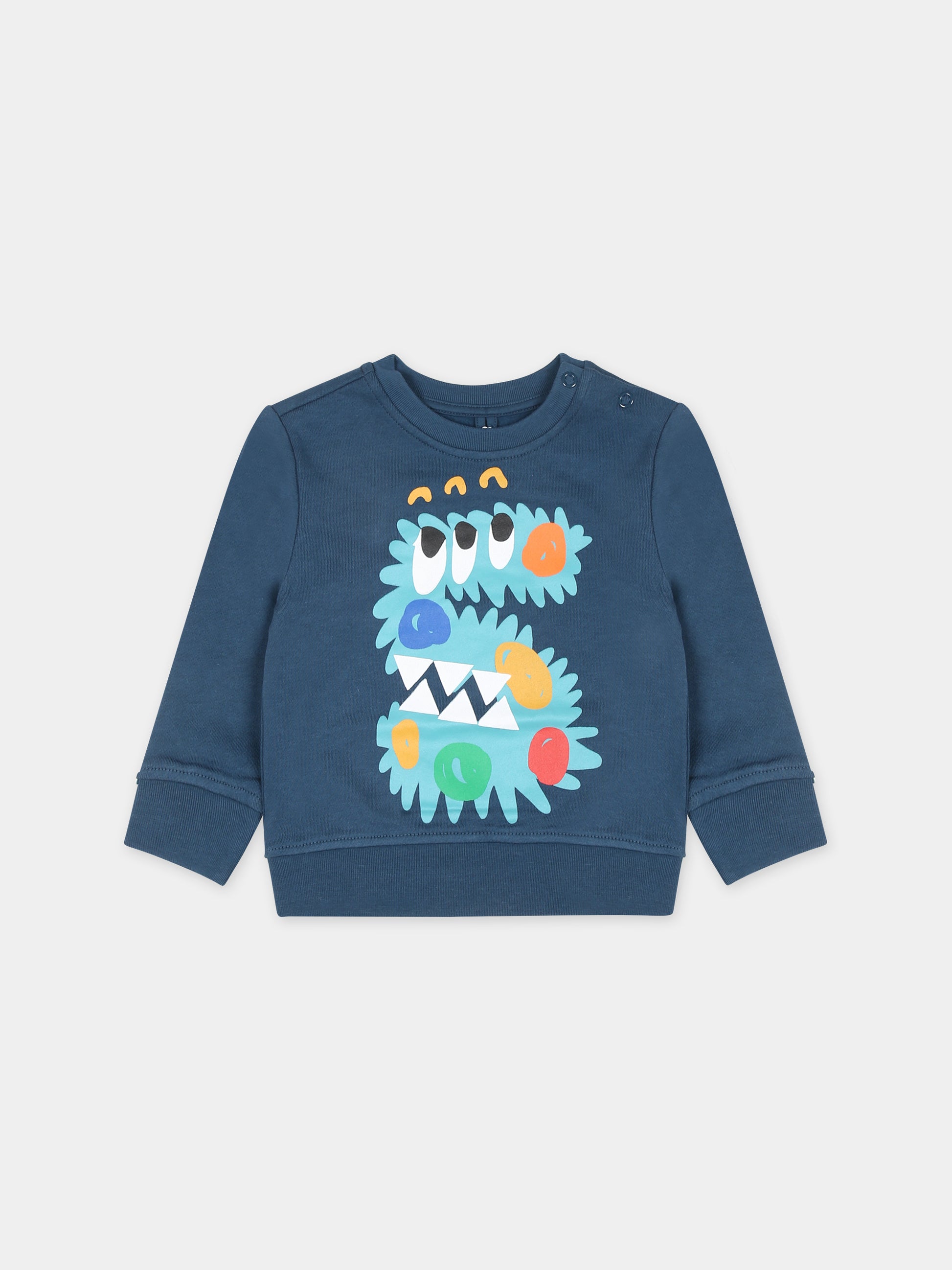 Felpa blu per neonato con stampa mostro,Stella Mccartney Kids,TT4560 Z0447 625