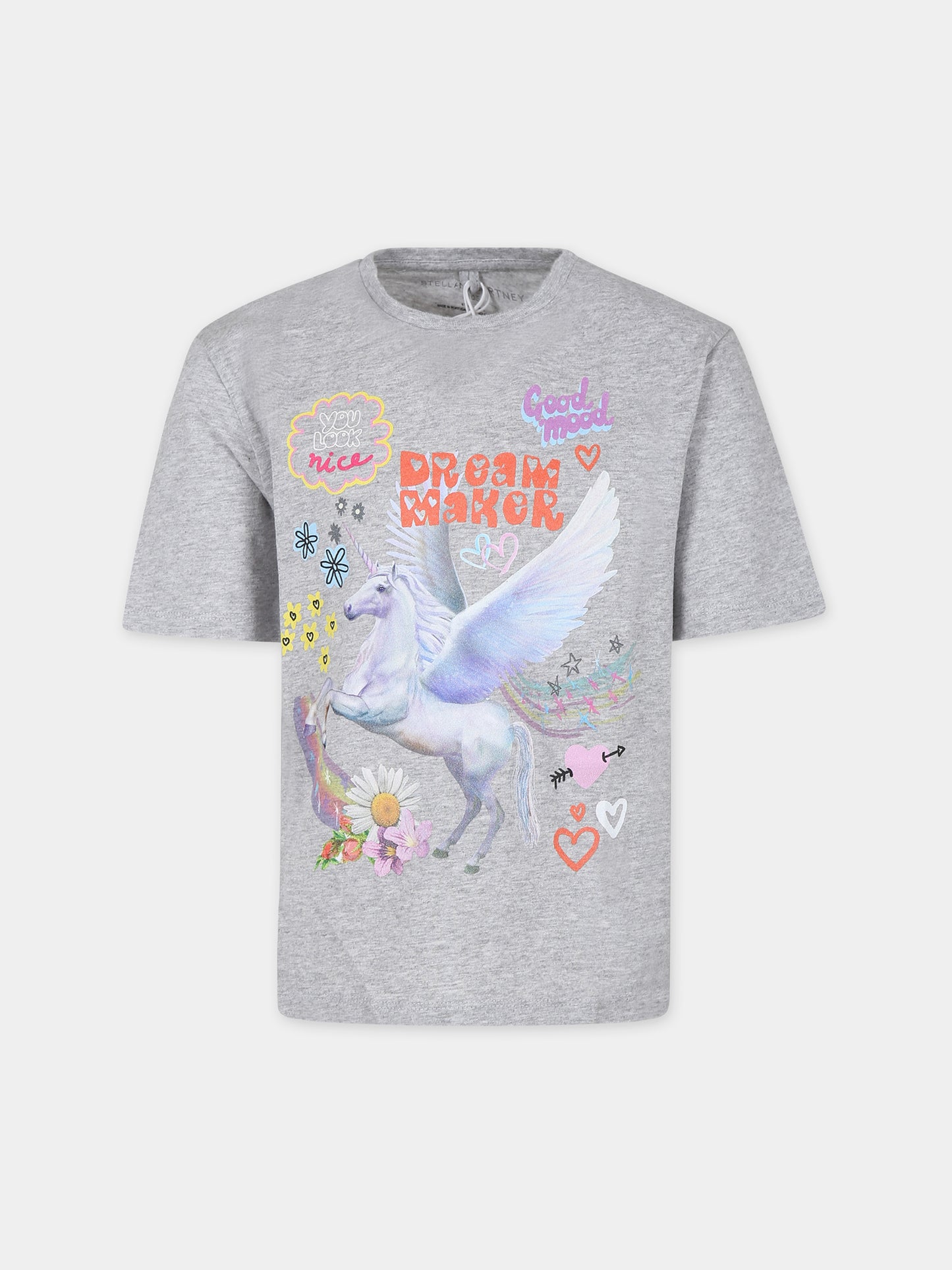 T-shirt grigia per bambina con unicorno e scritte,Stella Mccartney Kids,TT8B51 Z0434 905