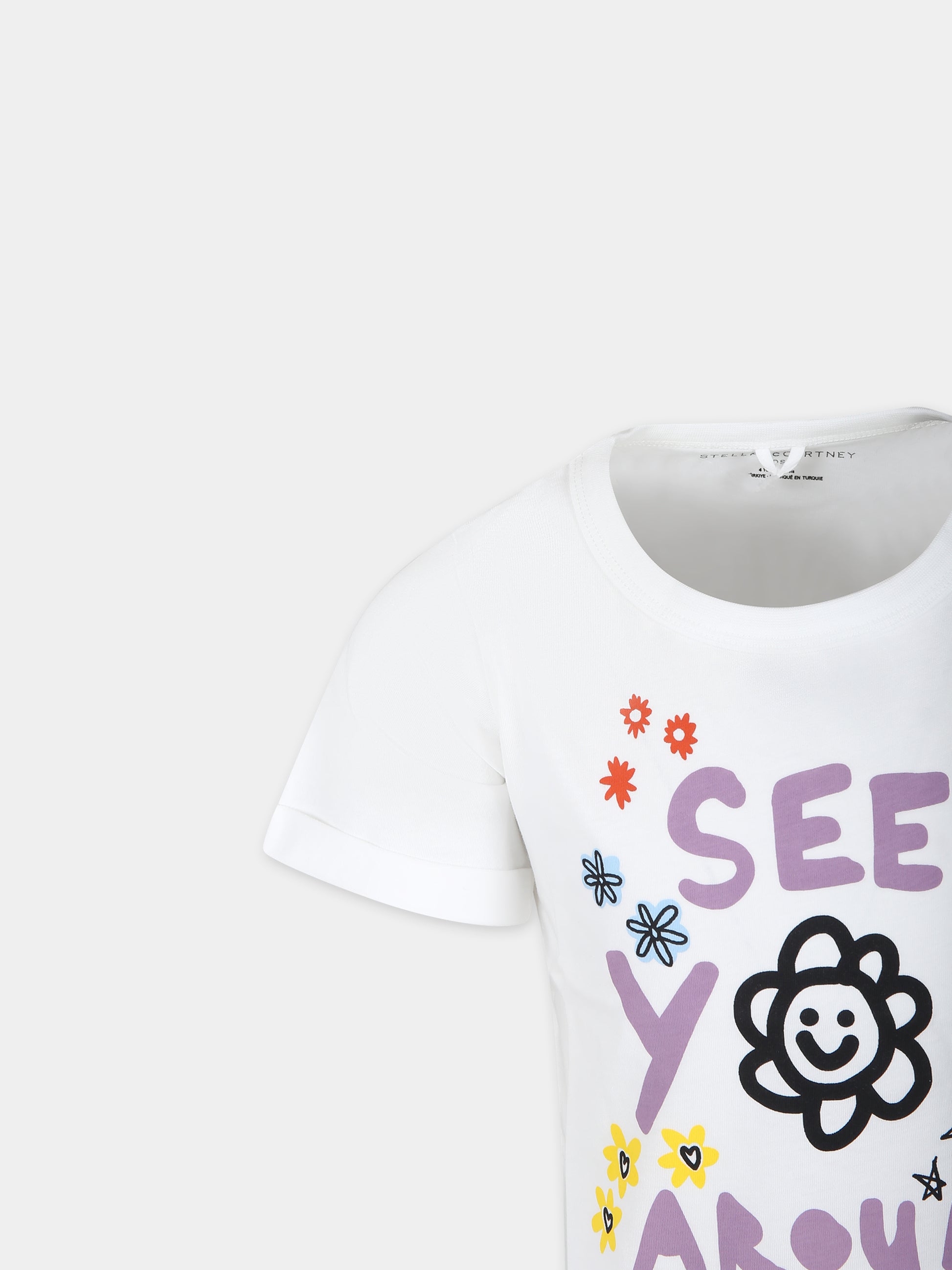 T-shirt avorio per bambina con stampa fiore e scritta,Stella Mccartney Kids,TT8B70 Z0434 101