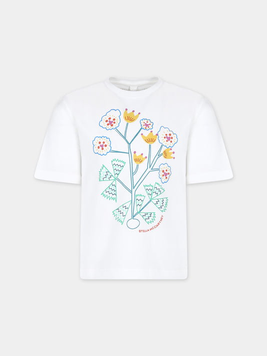 T-shirt avorio per bambina con stampa fiori,Stella Mccartney Kids,TT8C40 Z0434 101