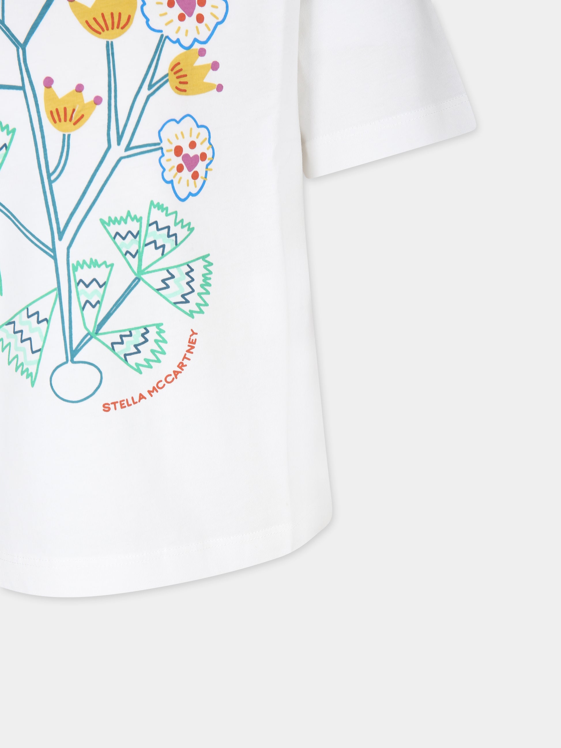 T-shirt avorio per bambina con stampa fiori,Stella Mccartney Kids,TT8C40 Z0434 101