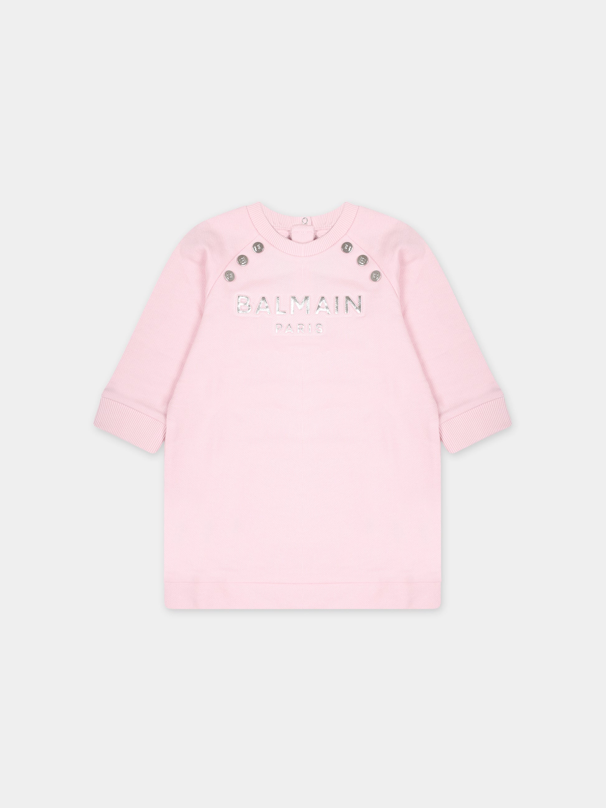 Vestito rosa per neonata con logo,Balmain Kids,BS1000 Z0001 540AG