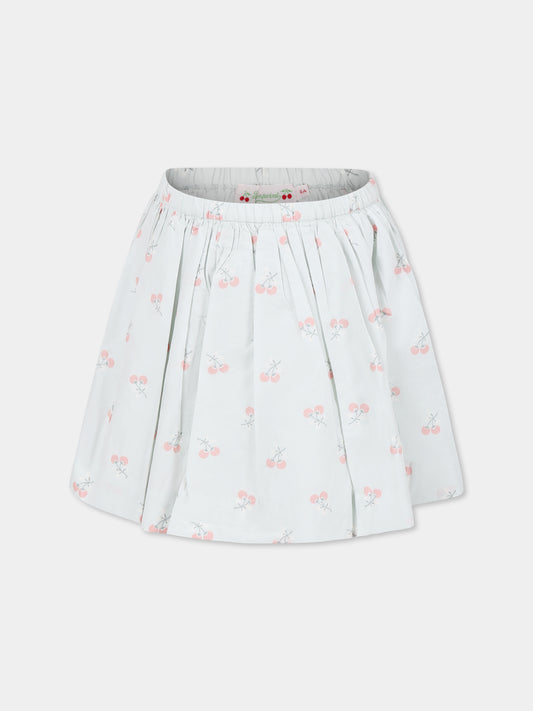 Light blue skirt for girl with cherries