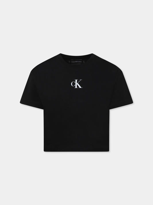 T-shirt nera per bambina con logo,Calvin Klein Kids,24F CKIG0IG02136J IG0IG02136 BEH