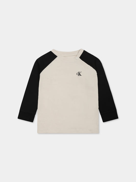 T-shirt avorio per neonato con logo,Calvin Klein Kids,24F CKIN0IN00290J IN0IN00290 CKS