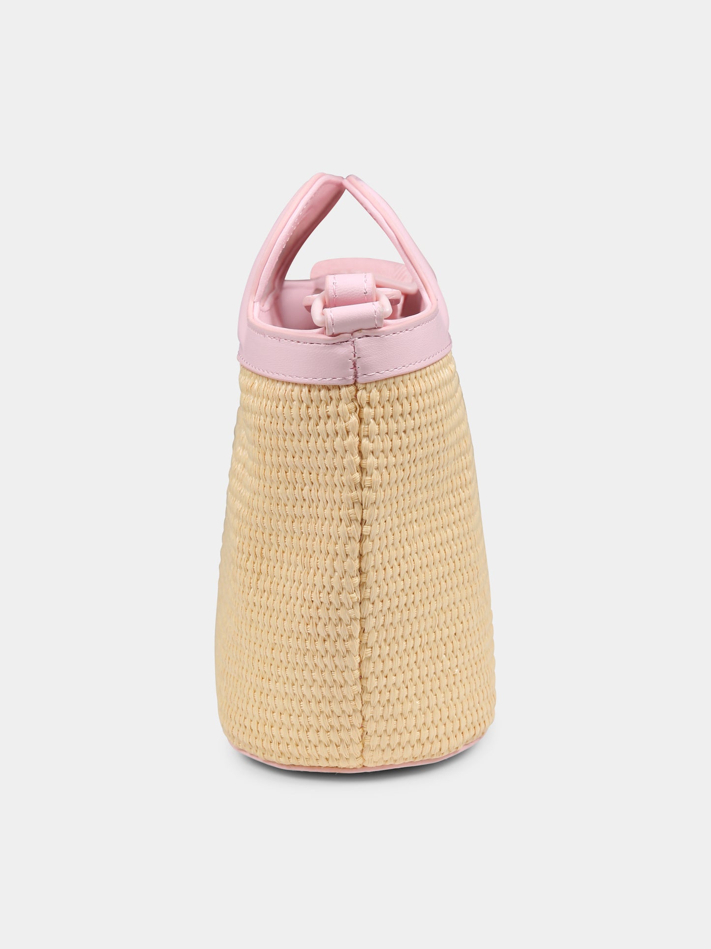 Beige straw bag for girl with logo