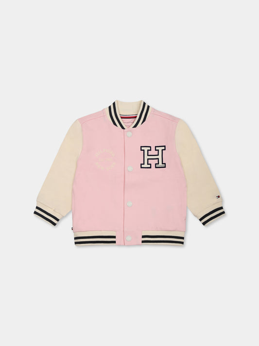 Bomber rosa per neonata con logo,Tommy Hilfiger Junior,24F THKN0KN01960J KN0KN01960 TH3