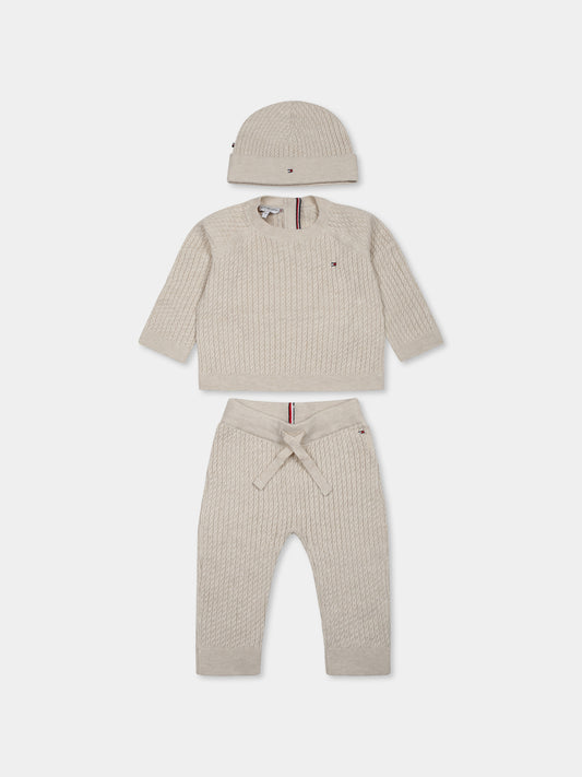 Completo nascita beige per neonati con bandierina,Tommy Hilfiger Junior,24F THKN0KN01983J KN0KN01983 GLK