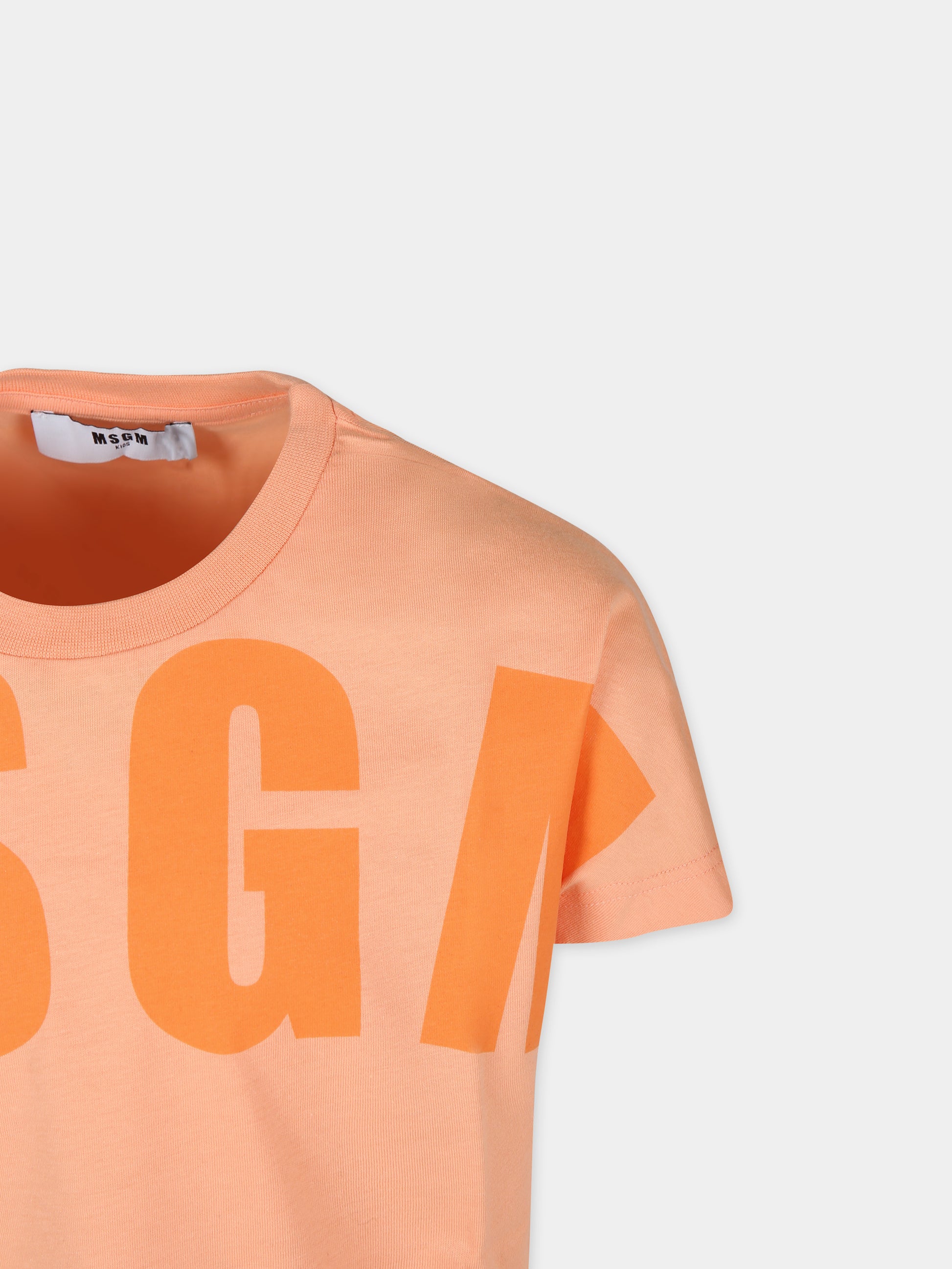 T-shirt arancione per bambini con logo,Msgm Kids,S4MSJUTH006 077