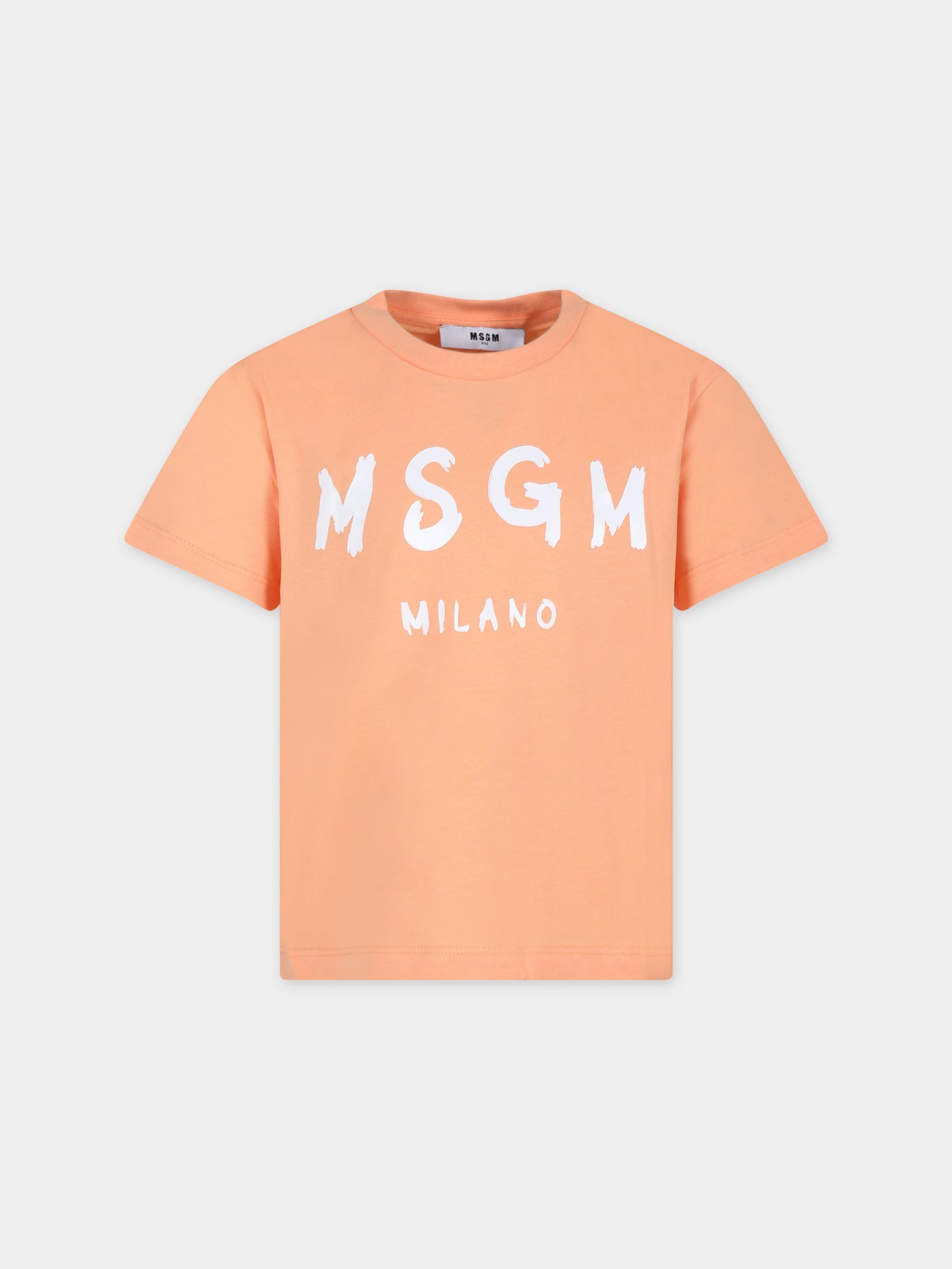 T-shirt arancione per bambini con logo,Msgm Kids,S4MSJUTH012 077