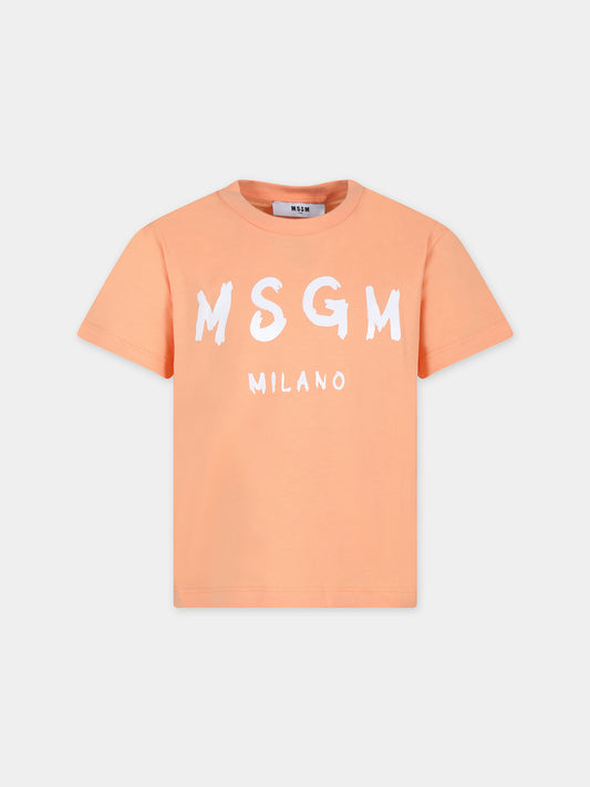 T-shirt arancione per bambini con logo,Msgm Kids,S4MSJUTH012 077