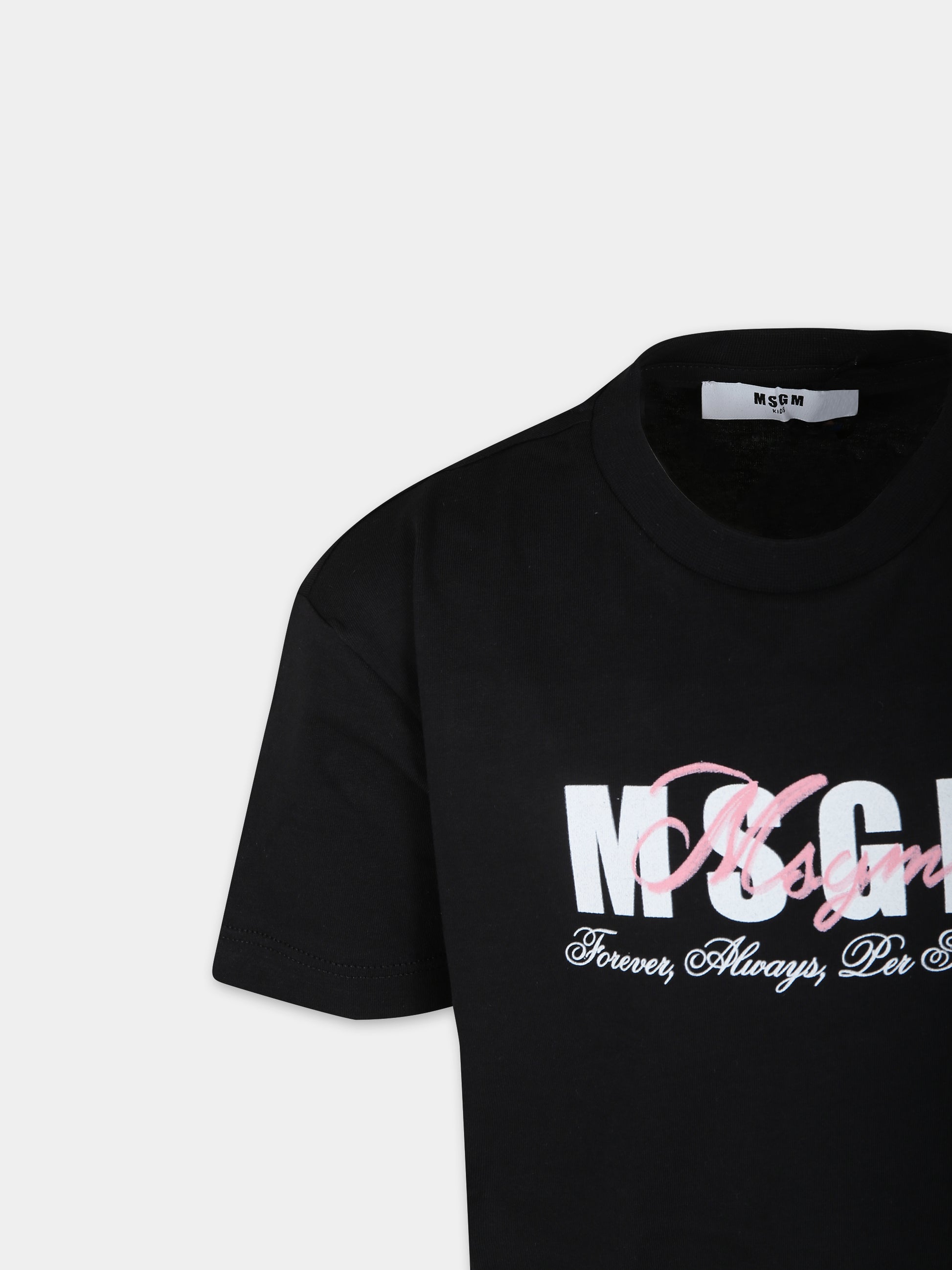 T-shirt nera per bambina con logo,Msgm Kids,S4MSJGTH283 110