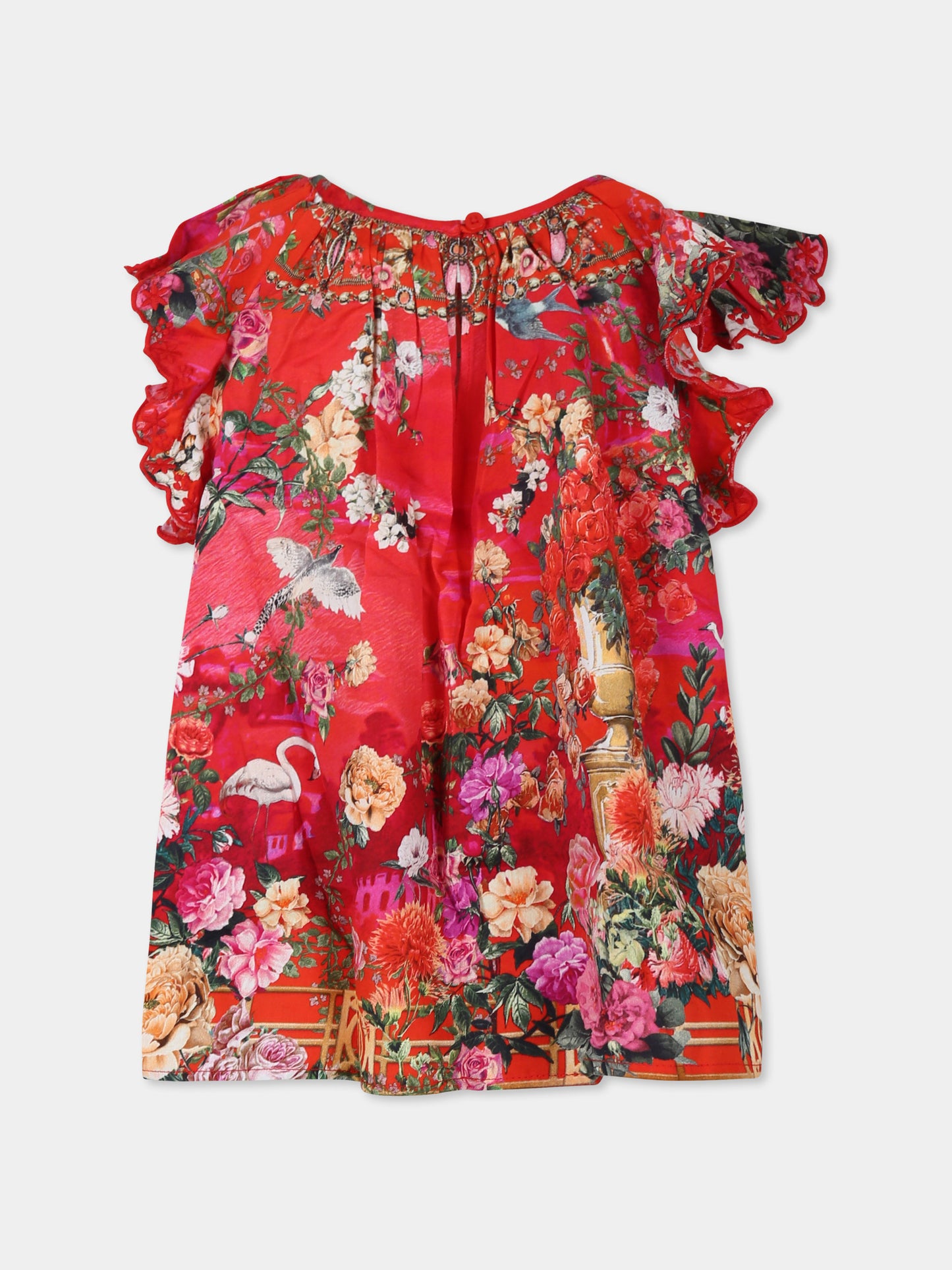 Top rosso per bambina con stampa floreale,Camilla,00036144-SWTHMALX