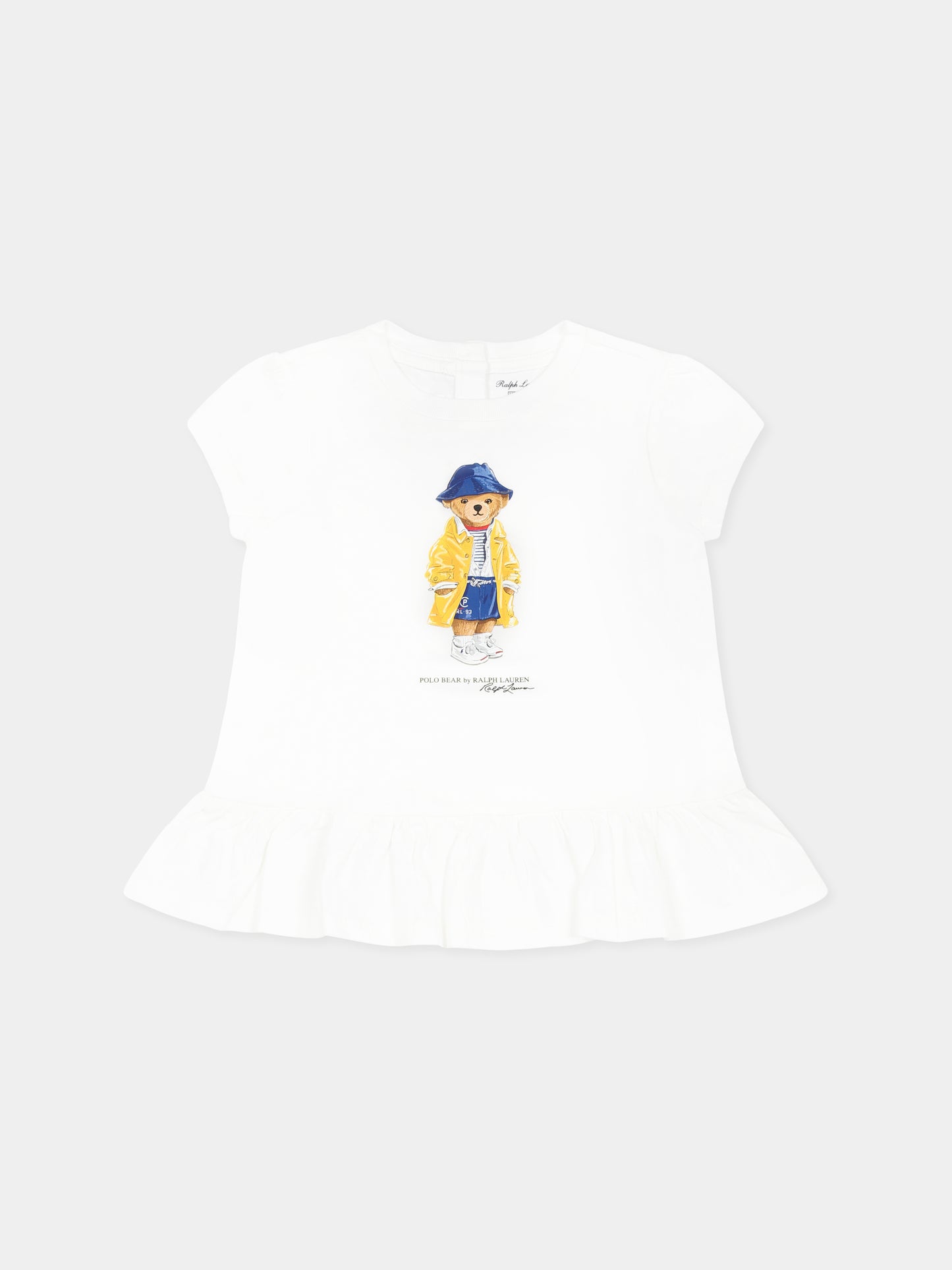 T-shirt bianca per neonata con Polo Bear,Ralph Lauren Kids,958222001 PAPER WHITE