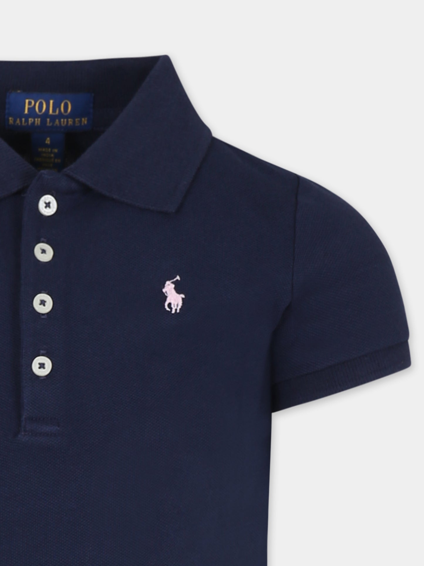 Polo blu per bambina con cavallino,Ralph Lauren Kids,573242008 REFINED NAVY