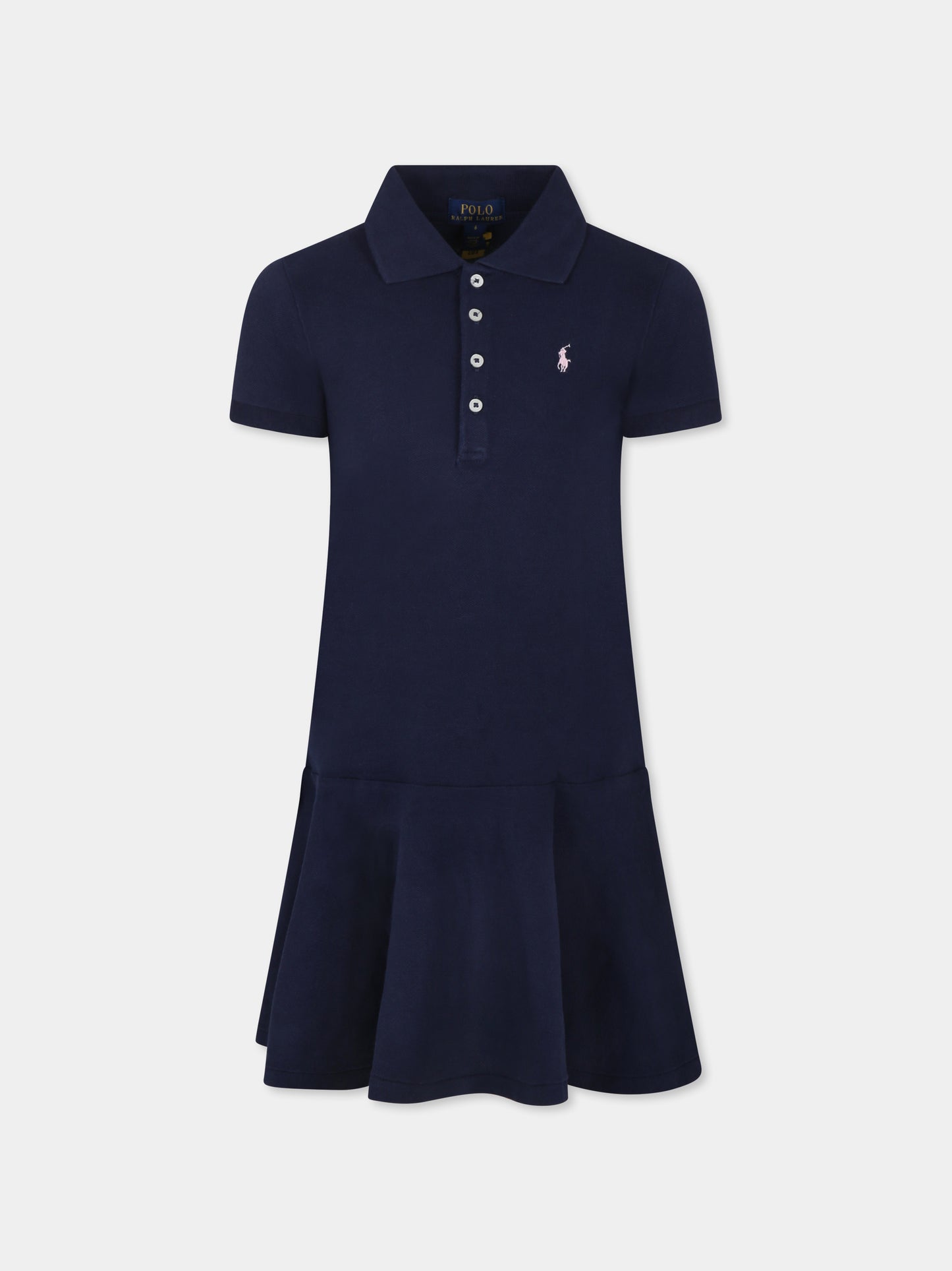 Vestito blu per bambina con cavallino,Ralph Lauren Kids,624740001 REFINED NAVY