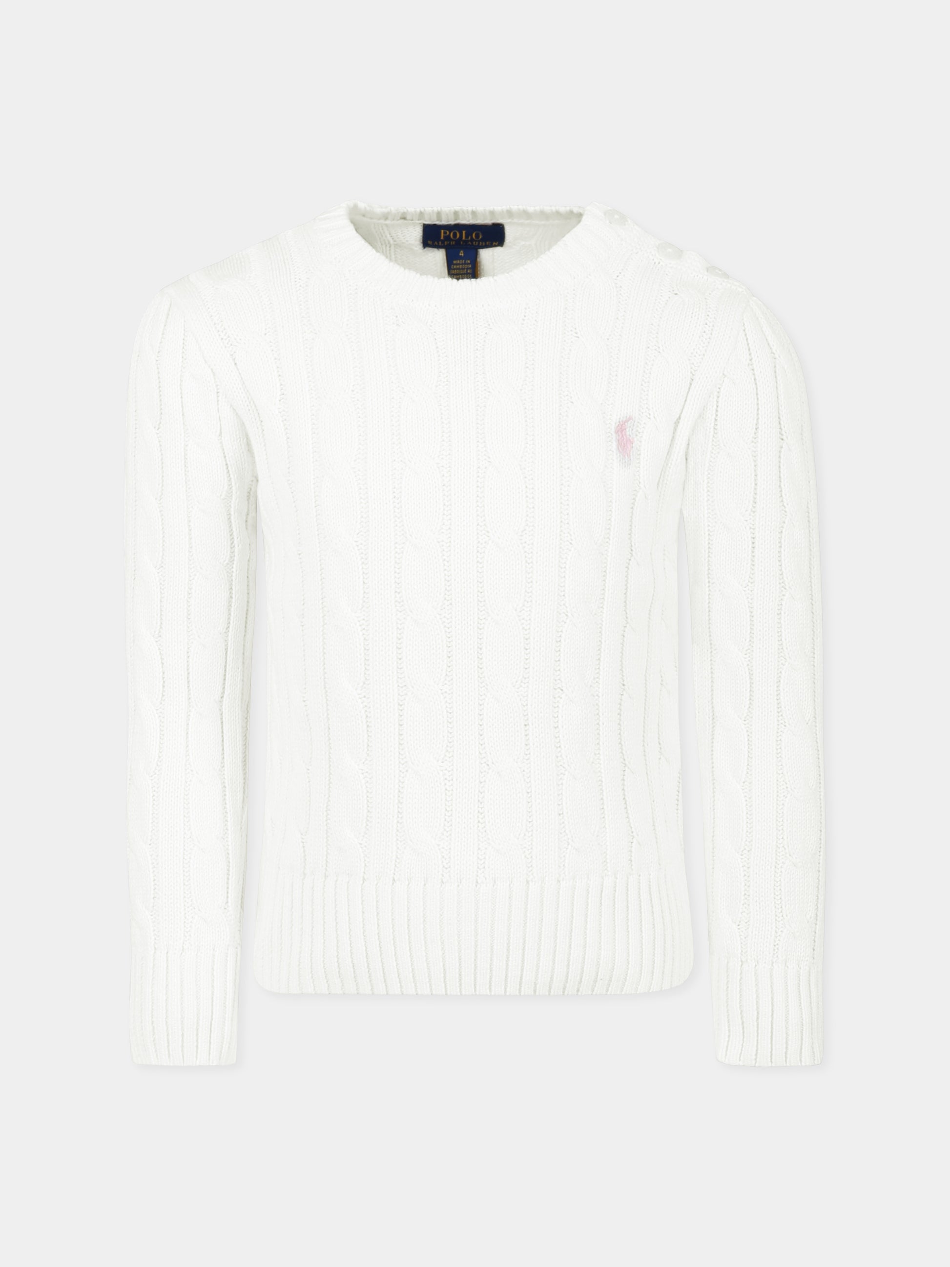 Maglione bianco per neonata con cavallino,Ralph Lauren Kids,901316011 WARM WHITE W/HINT OF PINK