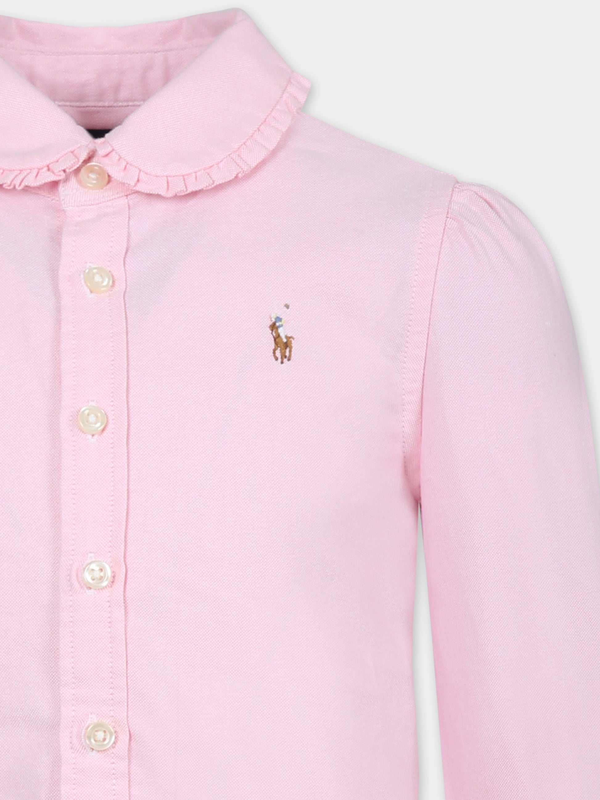 Camicia rosa per bambina con cavallino,Ralph Lauren Kids,929954002 BATH PINK