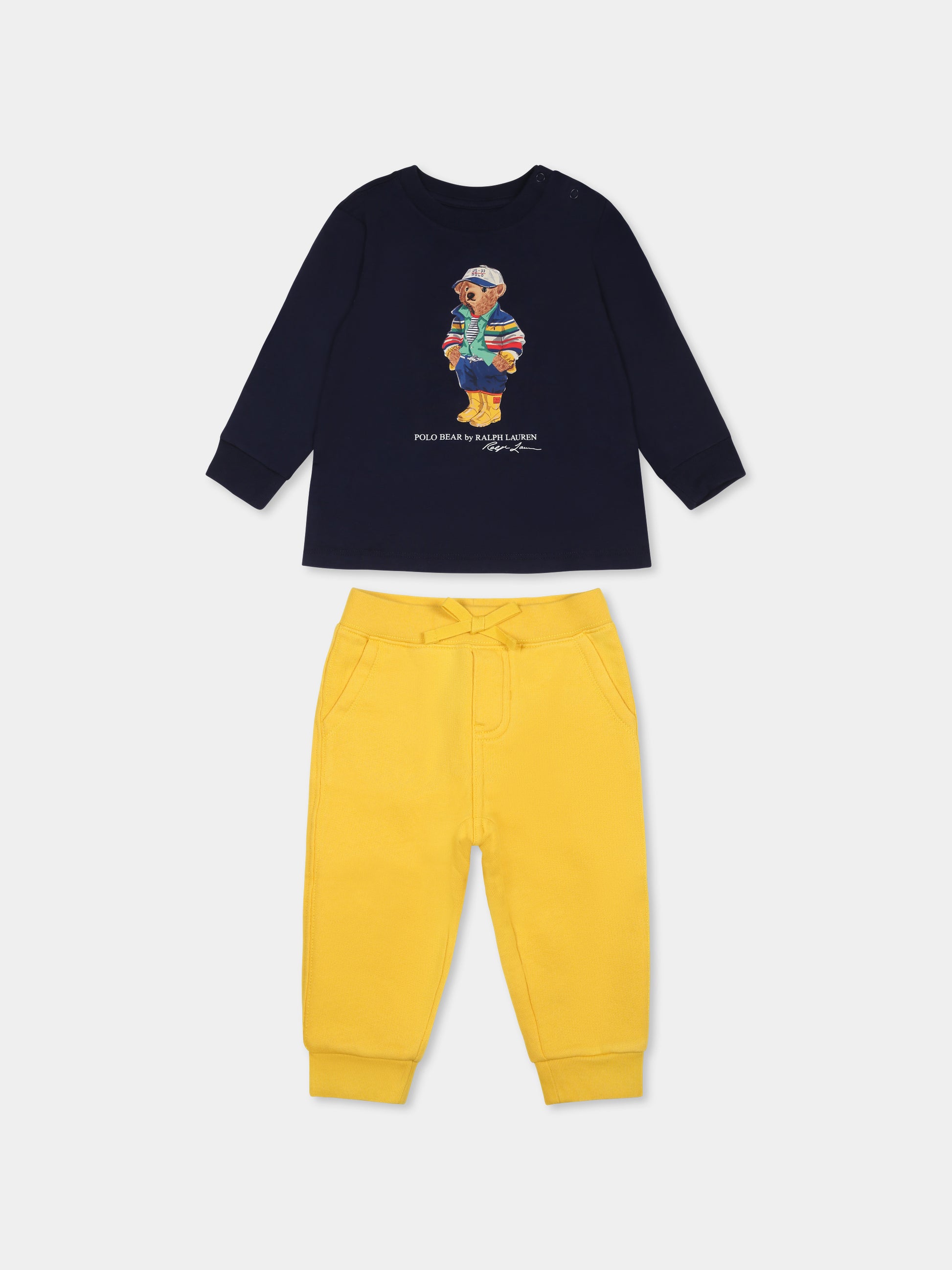Completo multicolor per neonato con Polo Bear,Ralph Lauren Kids,958599001 NEWPORT NAVY/CANARY YELLOW