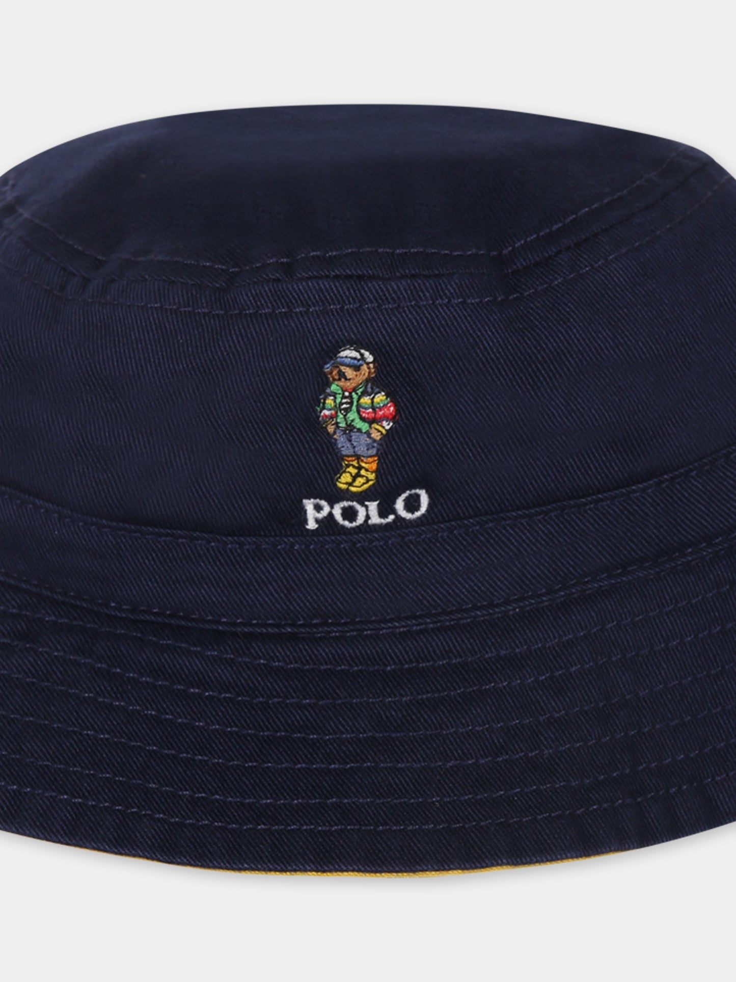 Reversible blue cloche for baby boy with Polo Bear