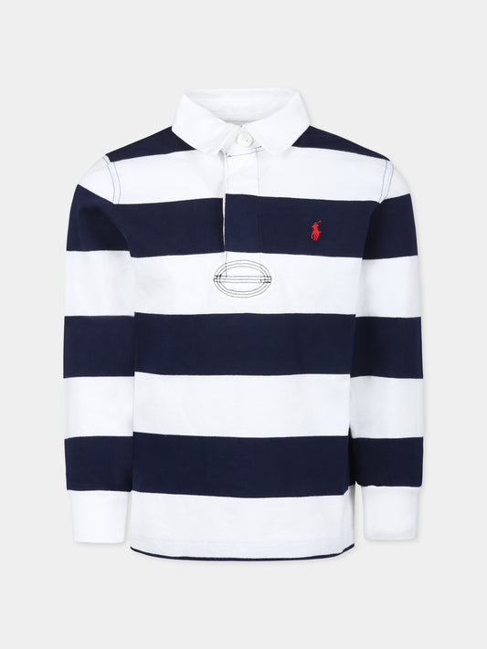 Polo multicolor per bambino con cavallino,Ralph Lauren Kids,932280001 WHITE/CRUISE NAVY