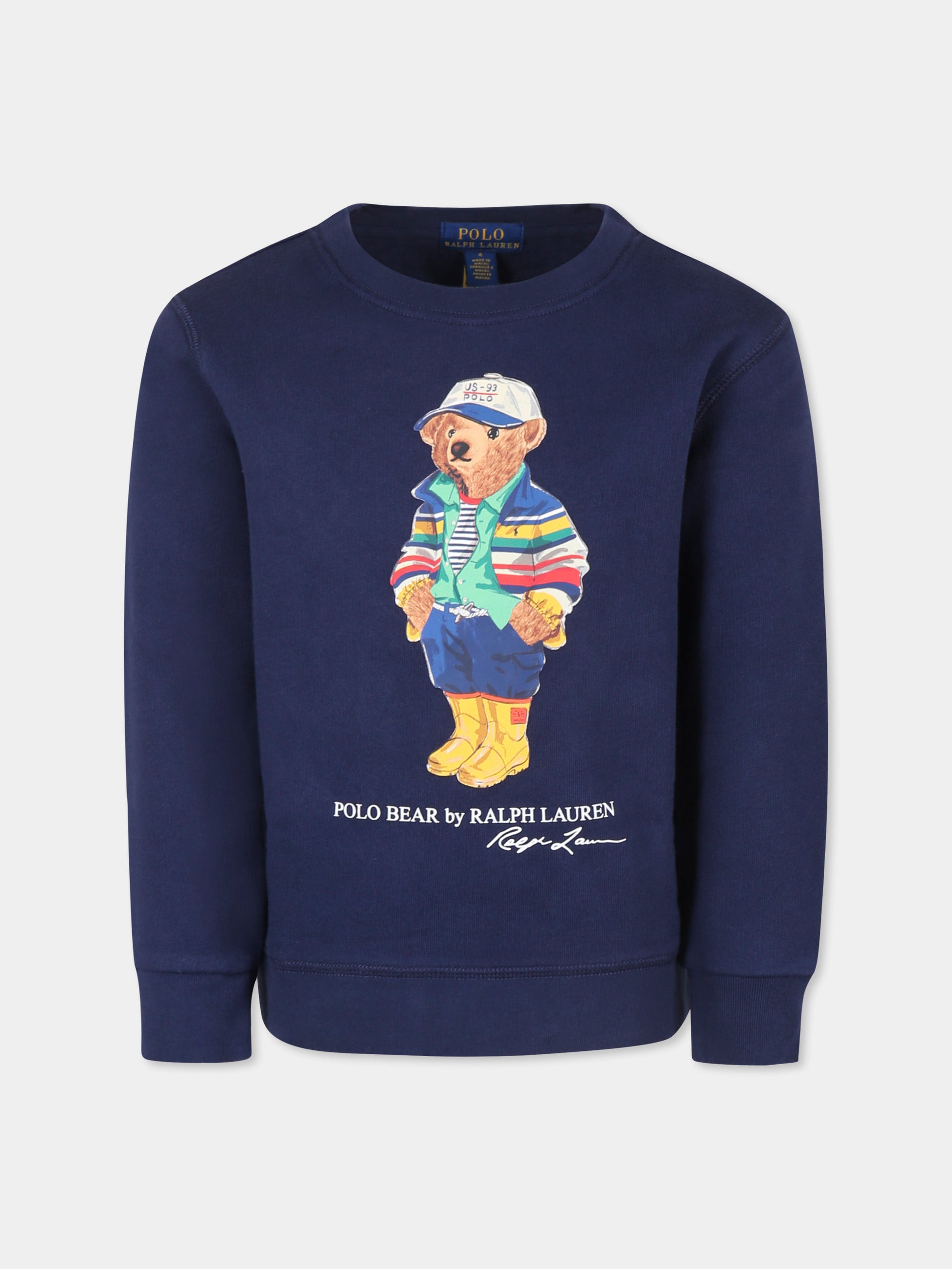 Felpa blu per bambino con Polo bear,Ralph Lauren Kids,975028001 CR24 BEAR NEWPORT NAVY