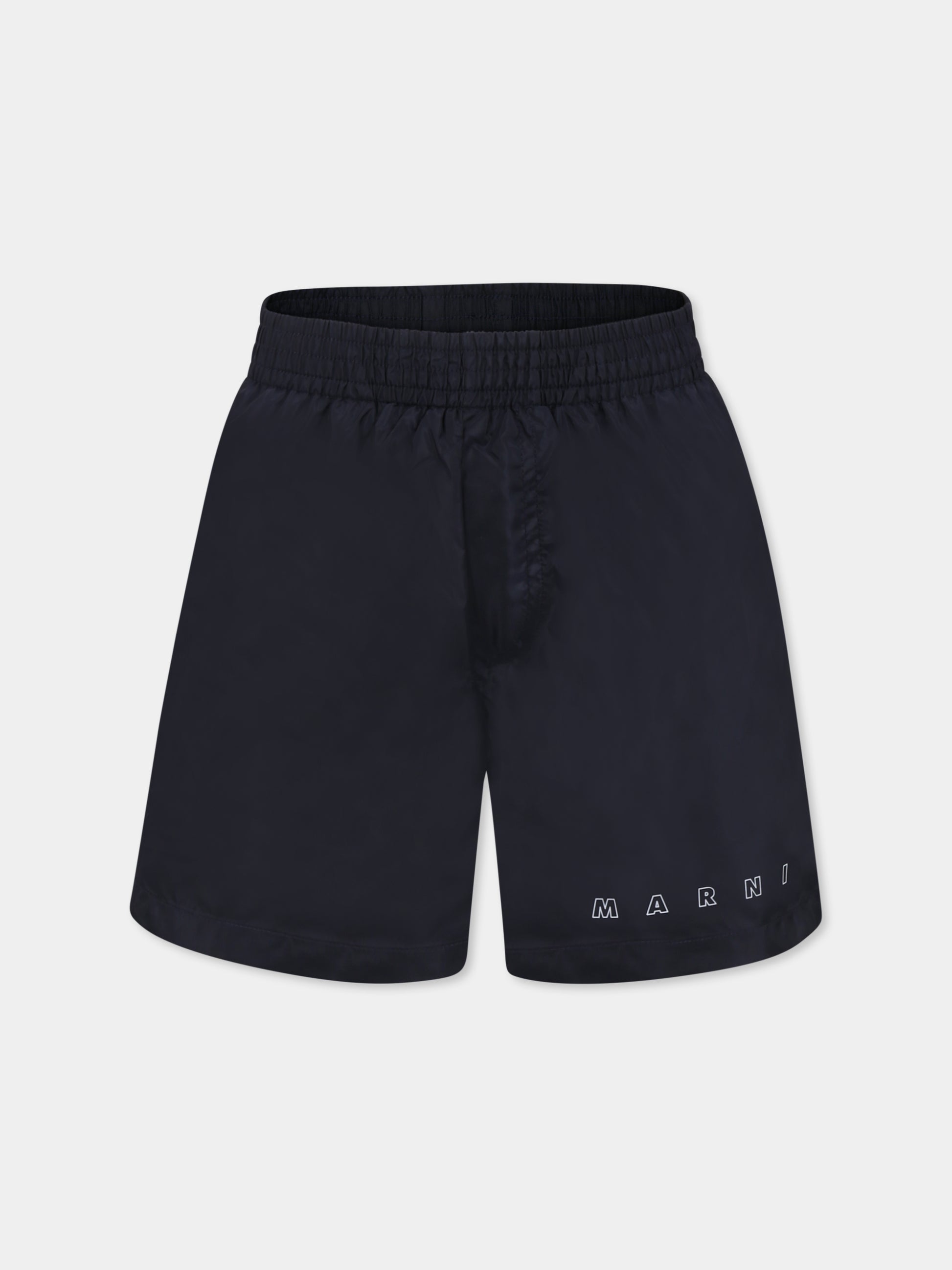 Boxer mare blu per bambino con logo bianco,Marni Kids,M01379 M00SD MM24U 0M803