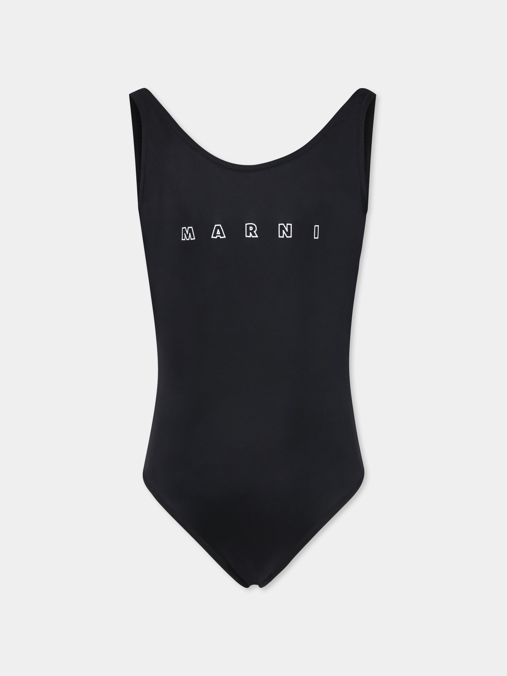 Costume intero nero per bambina con logo bianco,Marni Kids,M01350 M00M2 MM20F 0M900