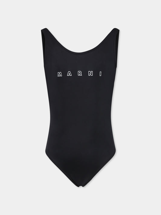 Costume intero nero per bambina con logo bianco,Marni Kids,M01350 M00M2 MM20F 0M900