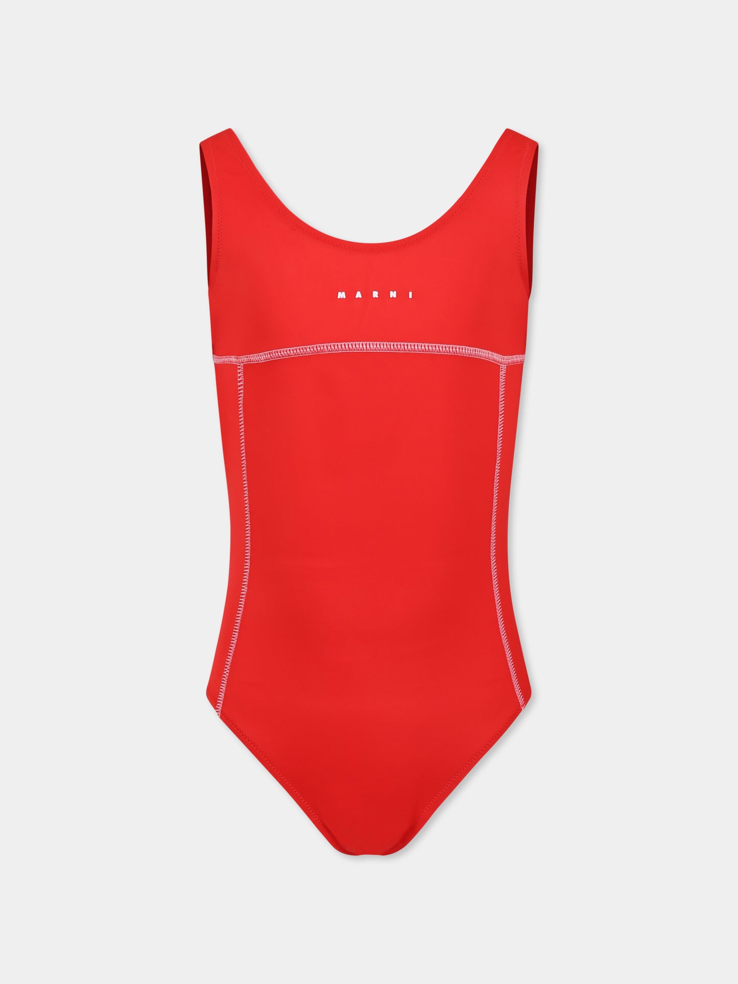 Costume intero rosso per bambina con logo bianco,Marni Kids,M01348 M00M2 MM18F 0M416