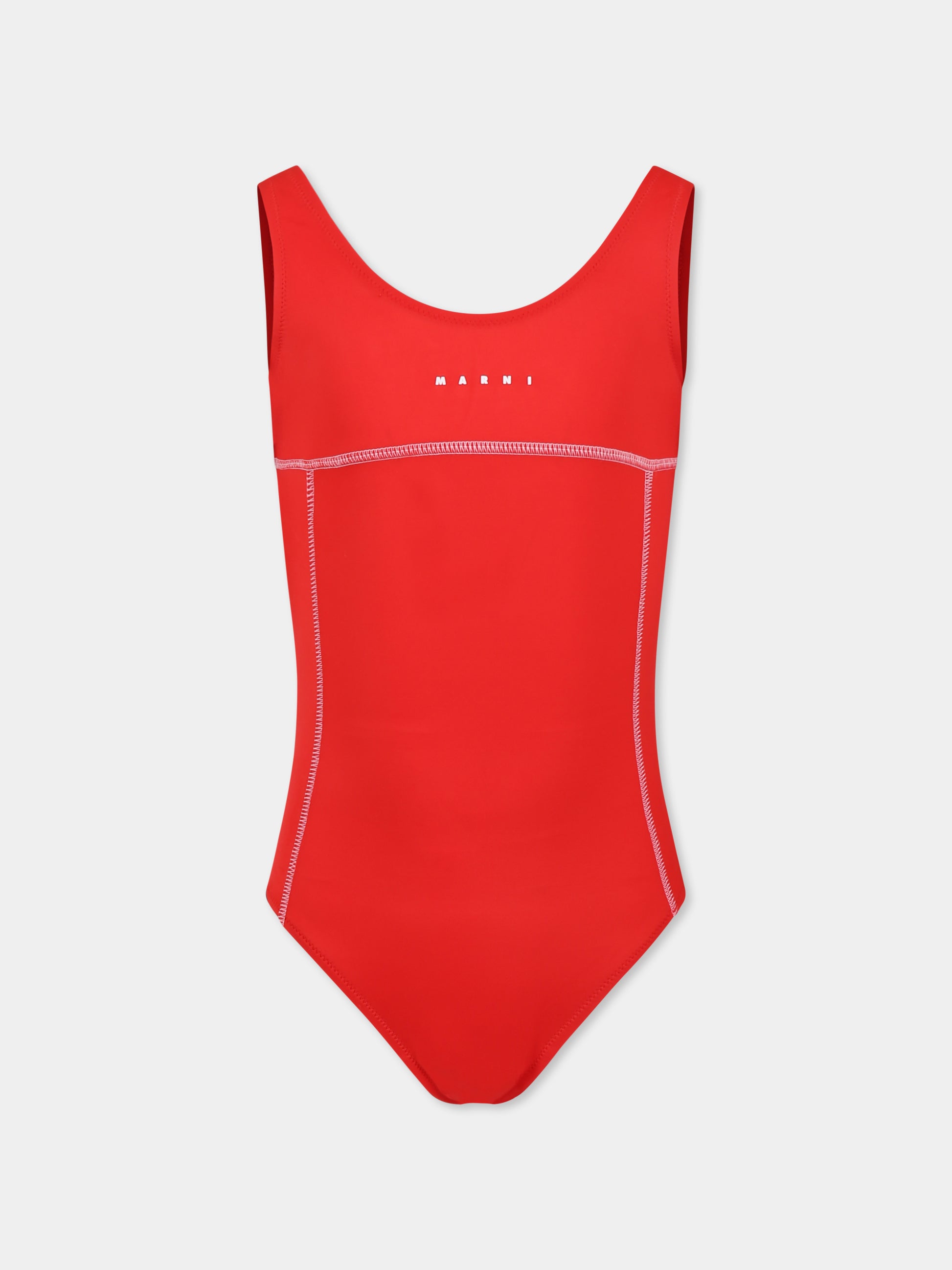 Costume intero rosso per bambina con logo bianco,Marni Kids,M01348 M00M2 MM18F 0M416