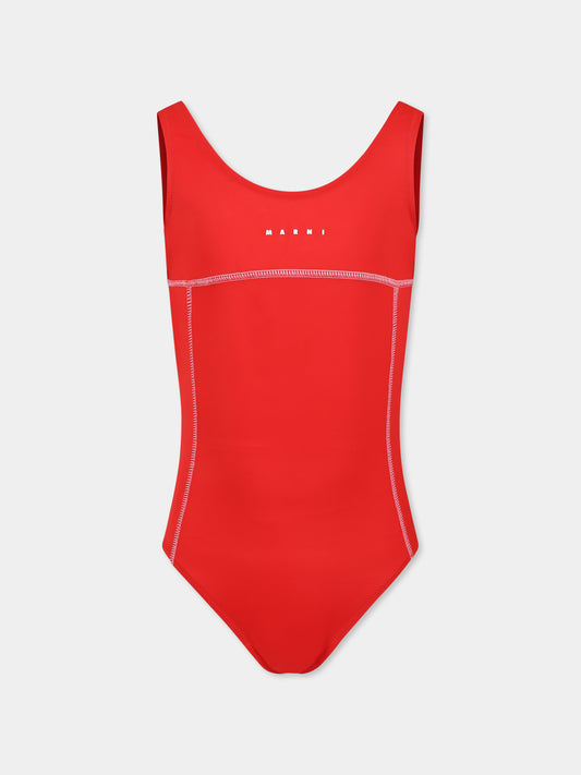 Costume intero rosso per bambina con logo bianco,Marni Kids,M01348 M00M2 MM18F 0M416