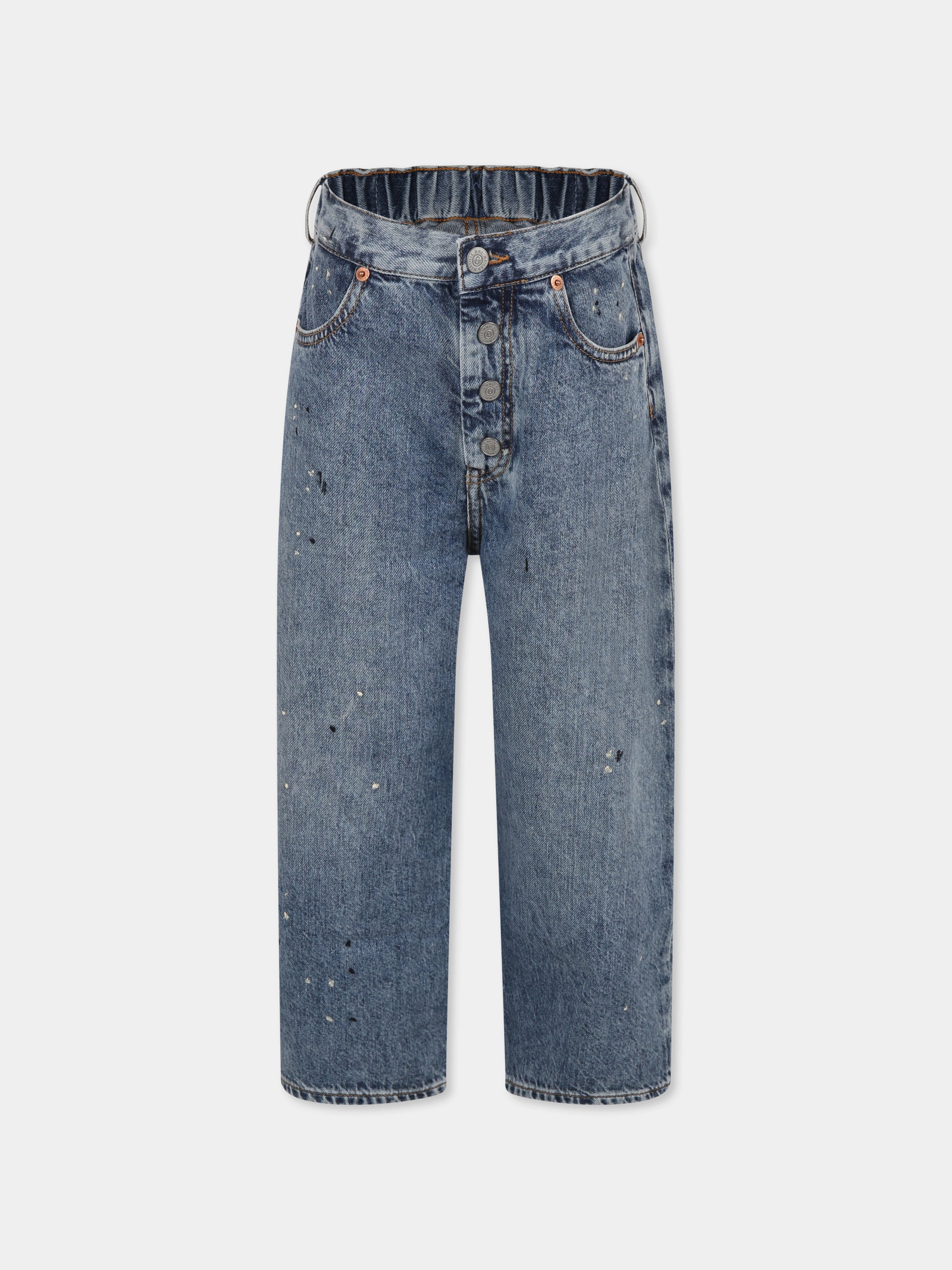 Jeans celesti per bambini con schizzi di pittura,Mm6 Maison Margiela,M60053 MM04M MM6P11U M601