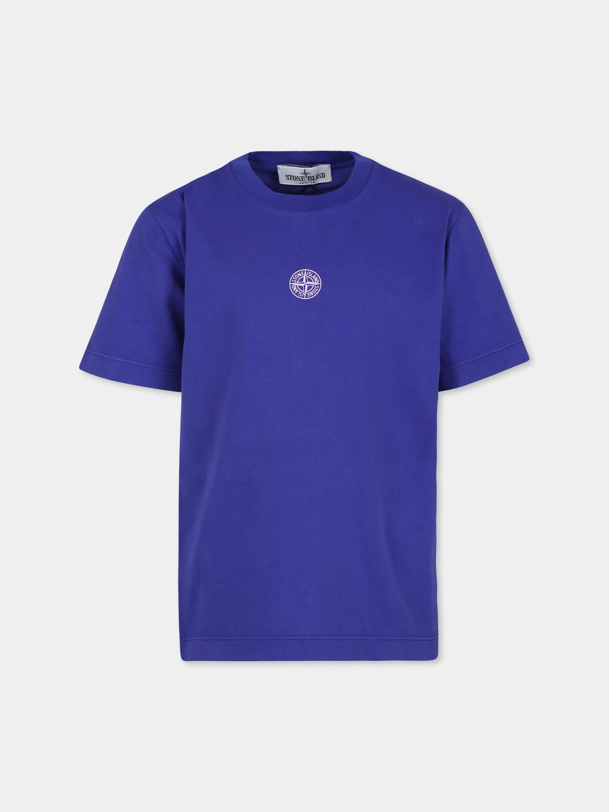 T-shirt blu per bambino con bussola,Stone Island Junior,801621071 V0022