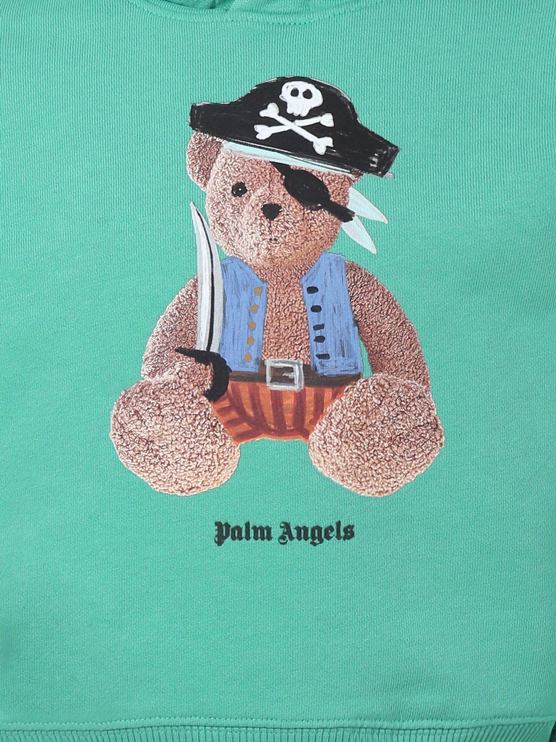 Felpa verde per bambino con orso,Palm Angels,PBBB012S25FLE0025560