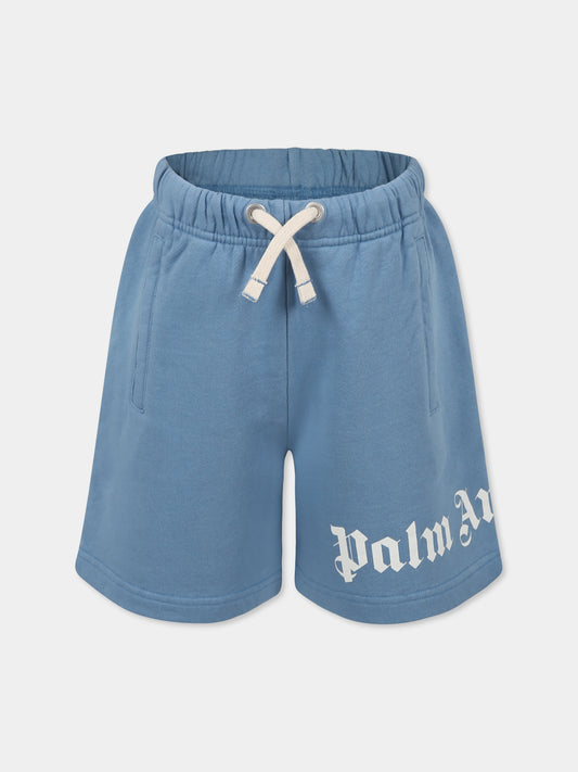 Shorts celesti per bambino con logo,Palm Angels,PBCI006C99FLE0024203