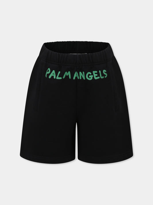 Shorts neri per bambino con logo,Palm Angels,PBCI008S25FLE0011055