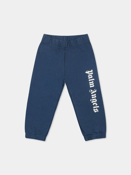 Blue trousers for baby boy with logo