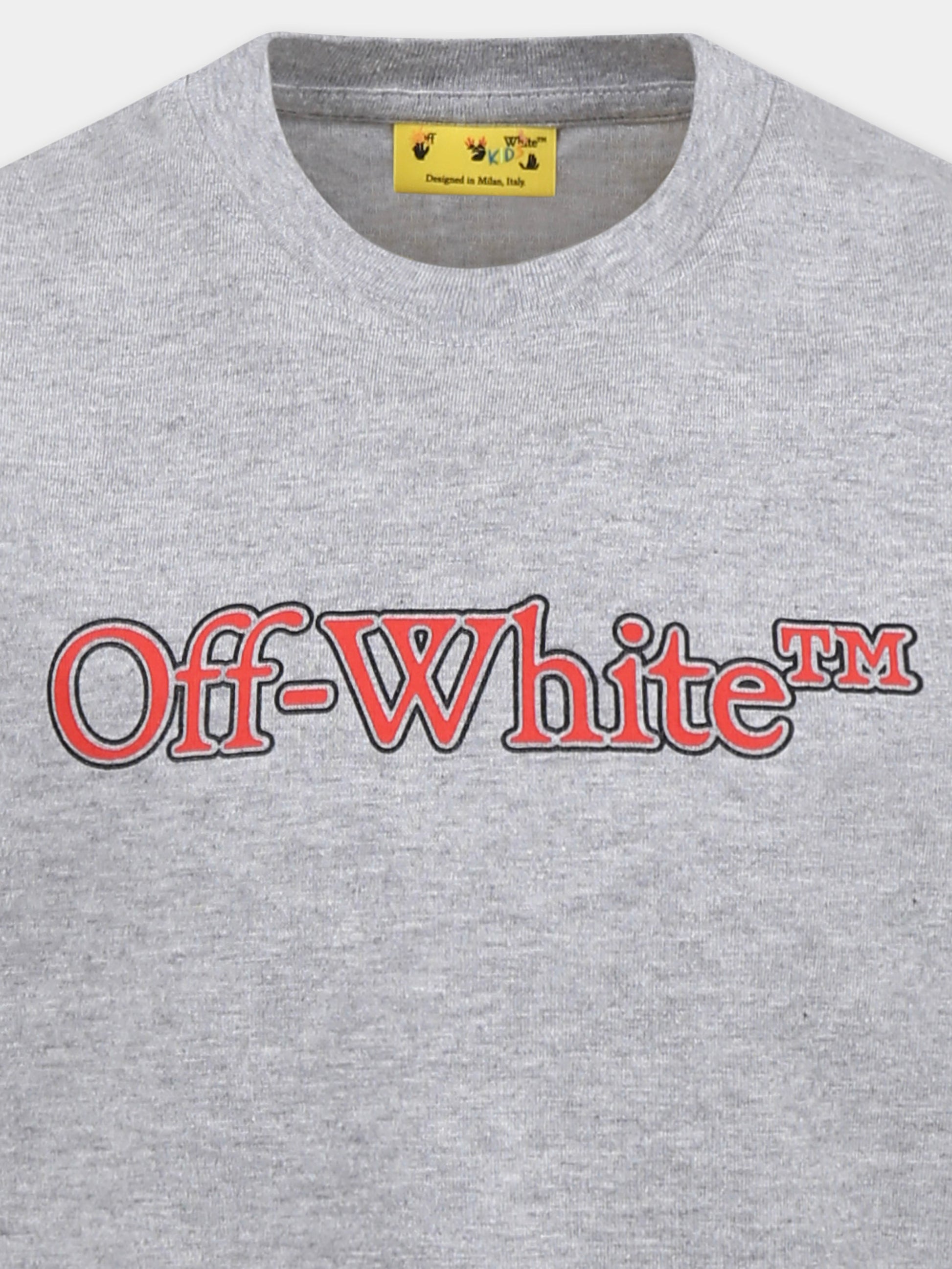 T-shirt grigia per bambino con logo,Off White,OBAA002S25JER0010826