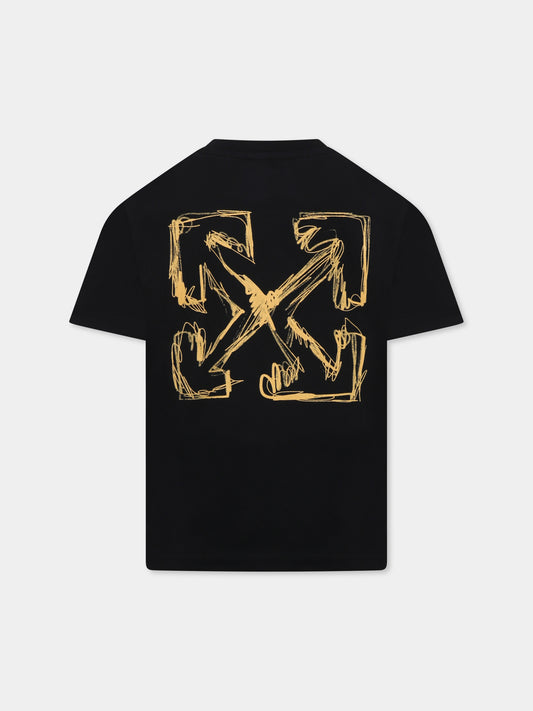 T-shirt nera per bambino con logo e frecce,Off White,OBAA002S25JER00A1001